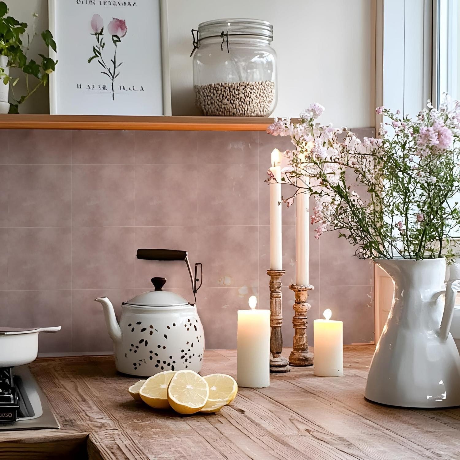 LuxusKollektion Vinylfliesen Boden/Wandfliesenaufkleber Rosa Vintage 25er Pack