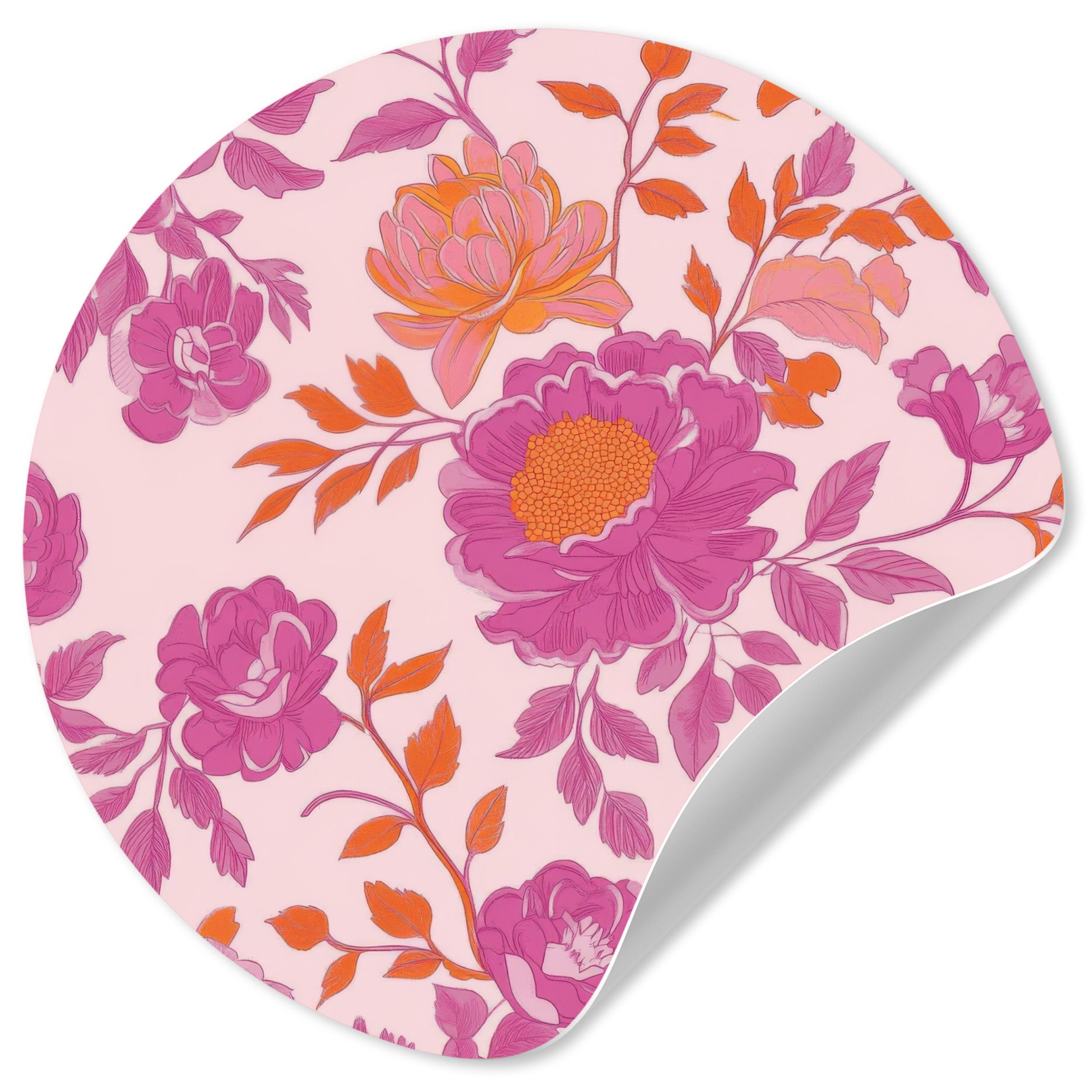 MuchoWow Wandsticker Florales Muster - Rosa - Orange - Blumen (1 St), Wandtattoo Selbstklebend, Wohnzimmer Deko Aufkleber, 30x30 cm
