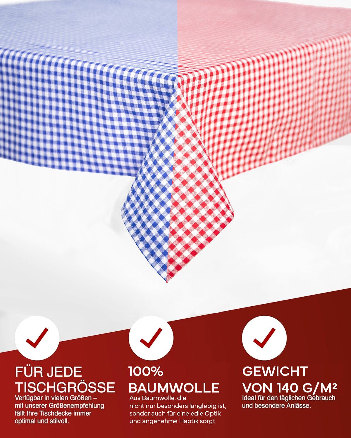 texpot Tischdecke kariert Landhausstil Bauernkaro 100% Baumwolle (1-tlg) – Bild 2 von 5