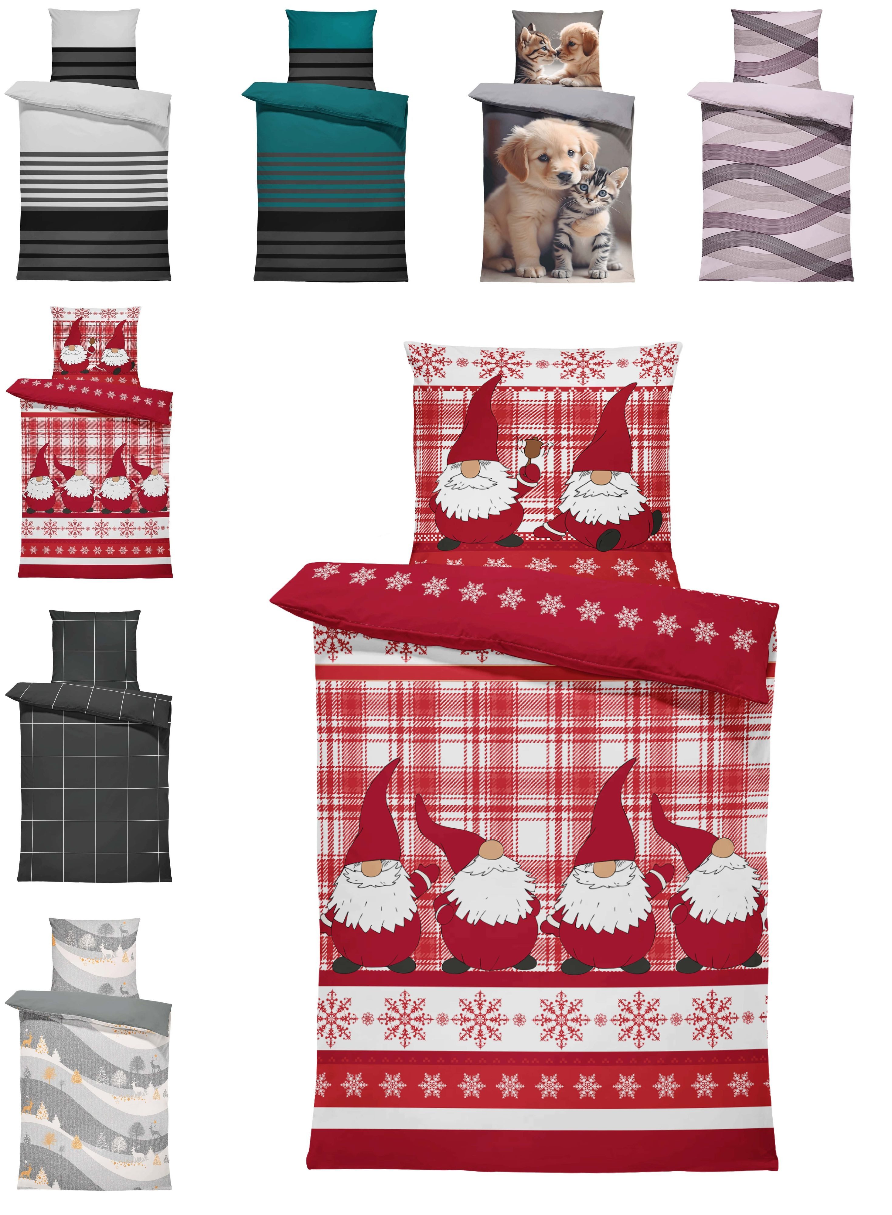 One Home Bettwäsche Winter, Flanell, 3 teilig, Wichtel Weihnachten kariert, günstig online kaufen