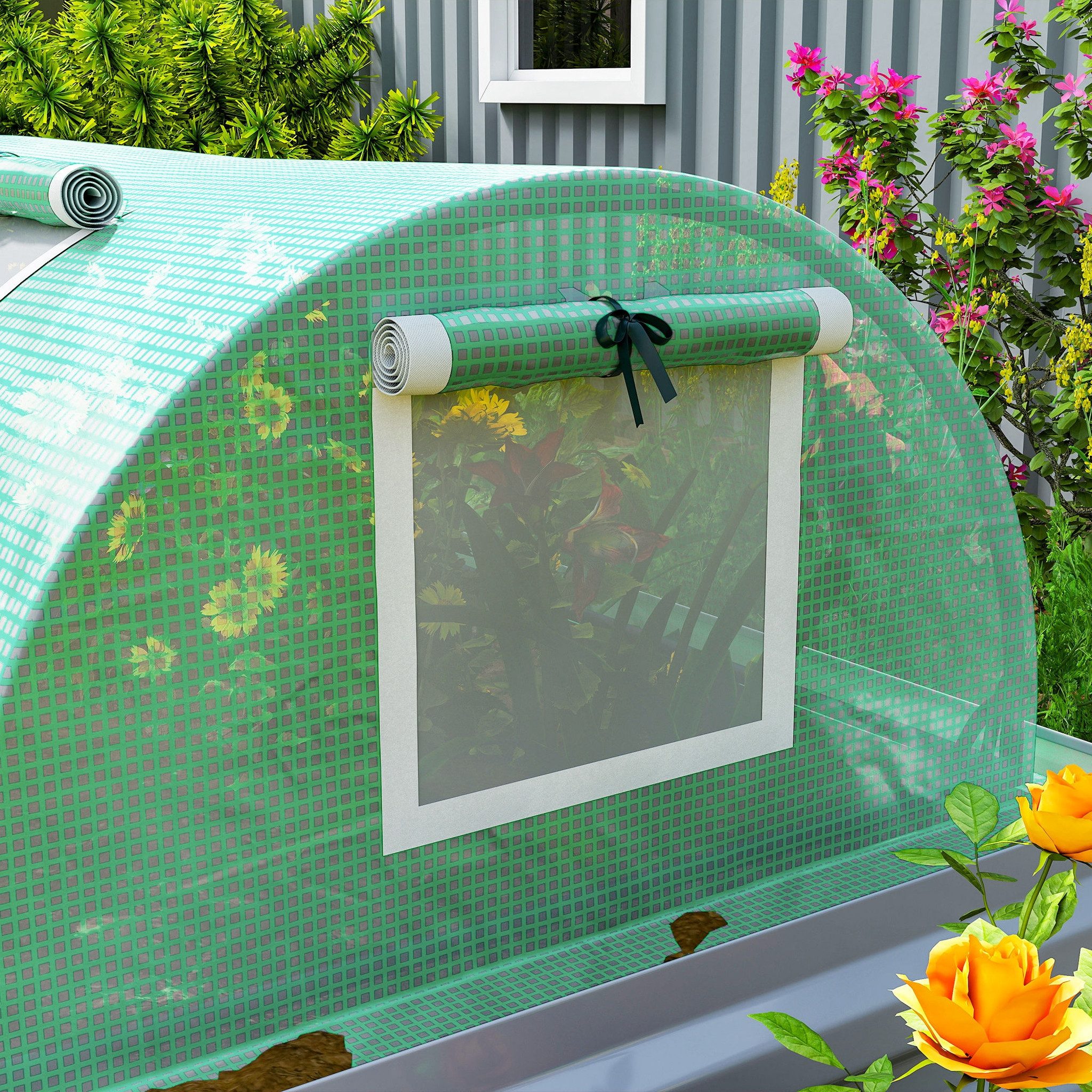 MC Star Gewächshaus Kleines Gewächshaus für den Pflanzenanbau mit 5 Fenstern, Stahlrahmen und UV-beständiger PE-Plane, 300 x 80 x 45 cm, Grün