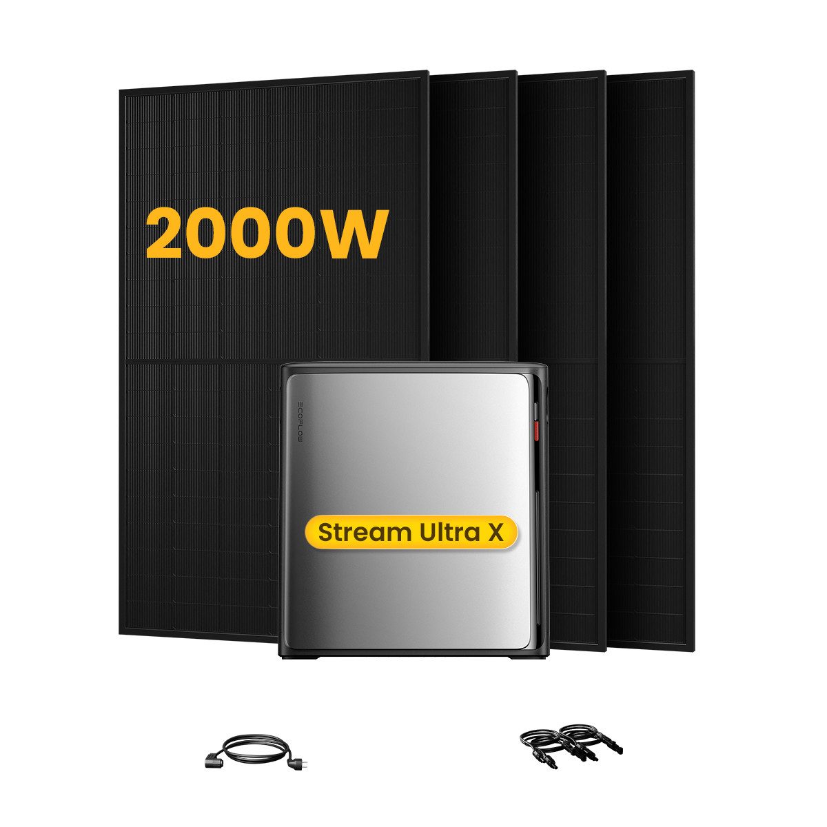 Ecoflow Balkonkraftwerk 2000W ECOFLOW STREAM Ultra X 3,84kWh All in One Speicher, (inkl. Sunpro 2×/4×500Wp Solarmodule, 0-St., 4 MPPT Solareingang mit integriertem Mikro-Wechselrichter), ohne/mit Smart Meter
