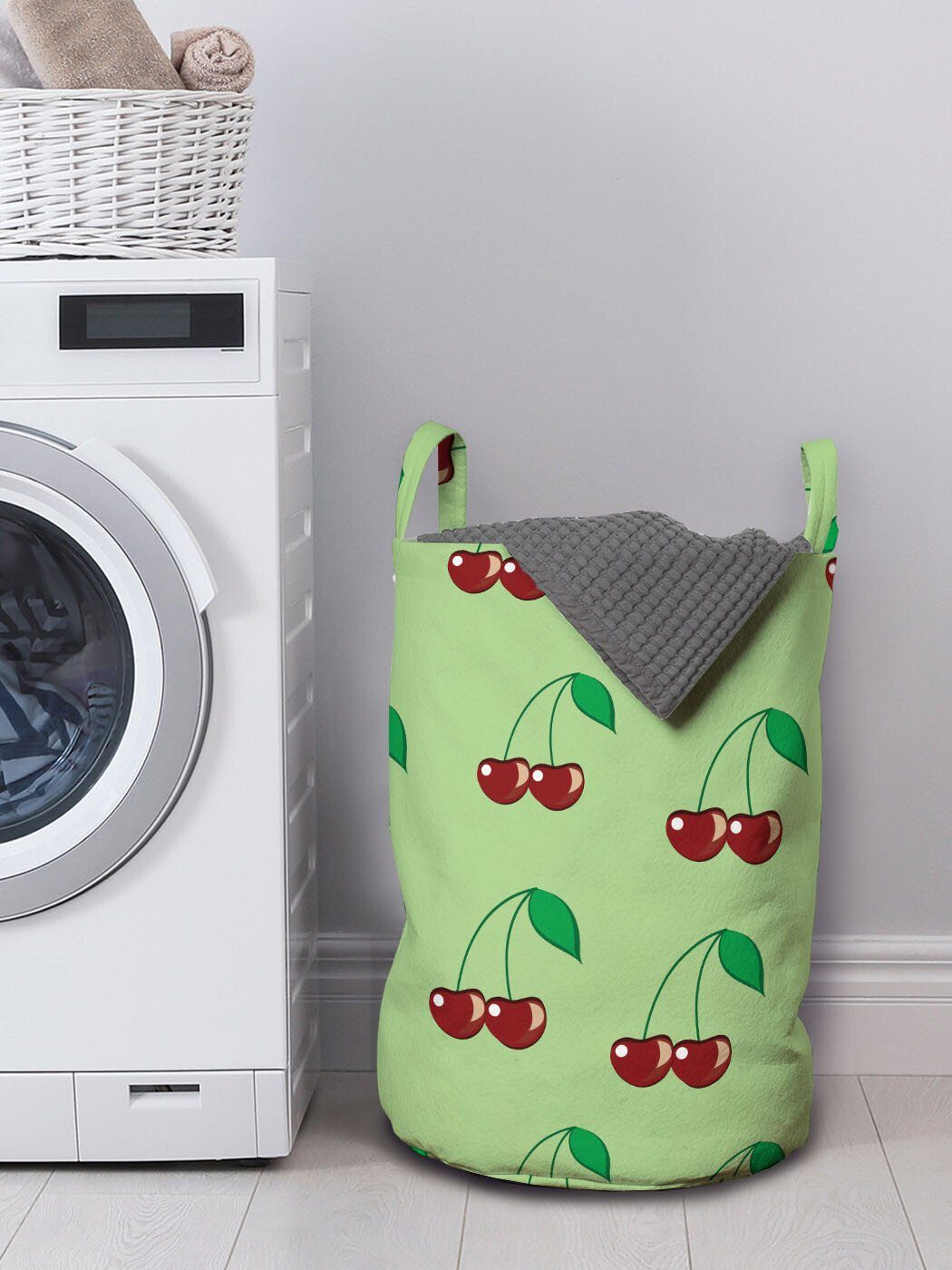 Abakuhaus Wäschesäckchen Wäschekorb mit Griffen Kirsche Kirschen für Kordelzugverschluss Waschsalons, Simplistic