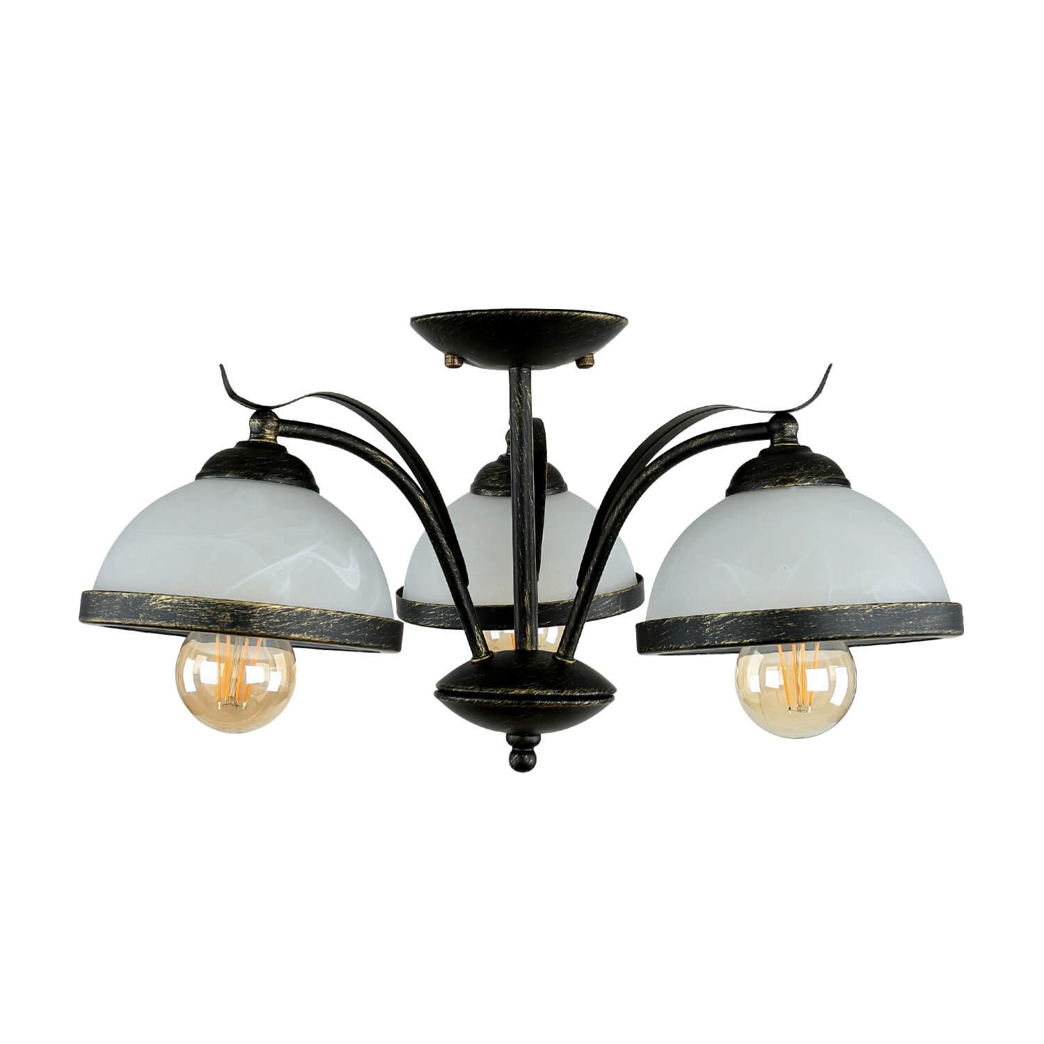Licht-Erlebnisse Deckenleuchte KORFU, ohne Leuchtmittel, Deckenlampe Messing antik Weiß floral Glas Metall Küche Lampe