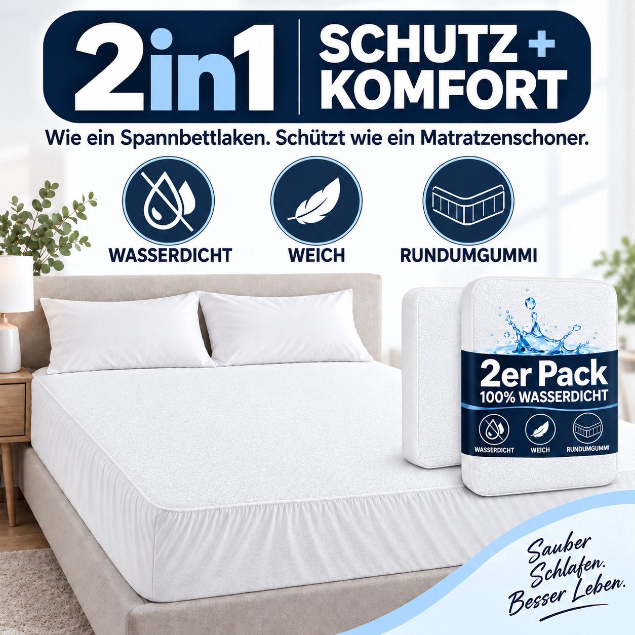 Matratzenschoner 60x120, 90x200, 120x200, 140x200, 160x200, 180x200 oder 200x200 cm Komfortec, 1 oder 2 Stück Wasserdichter, Atmungsaktive Matratzenauflage – Bild 2 von 5