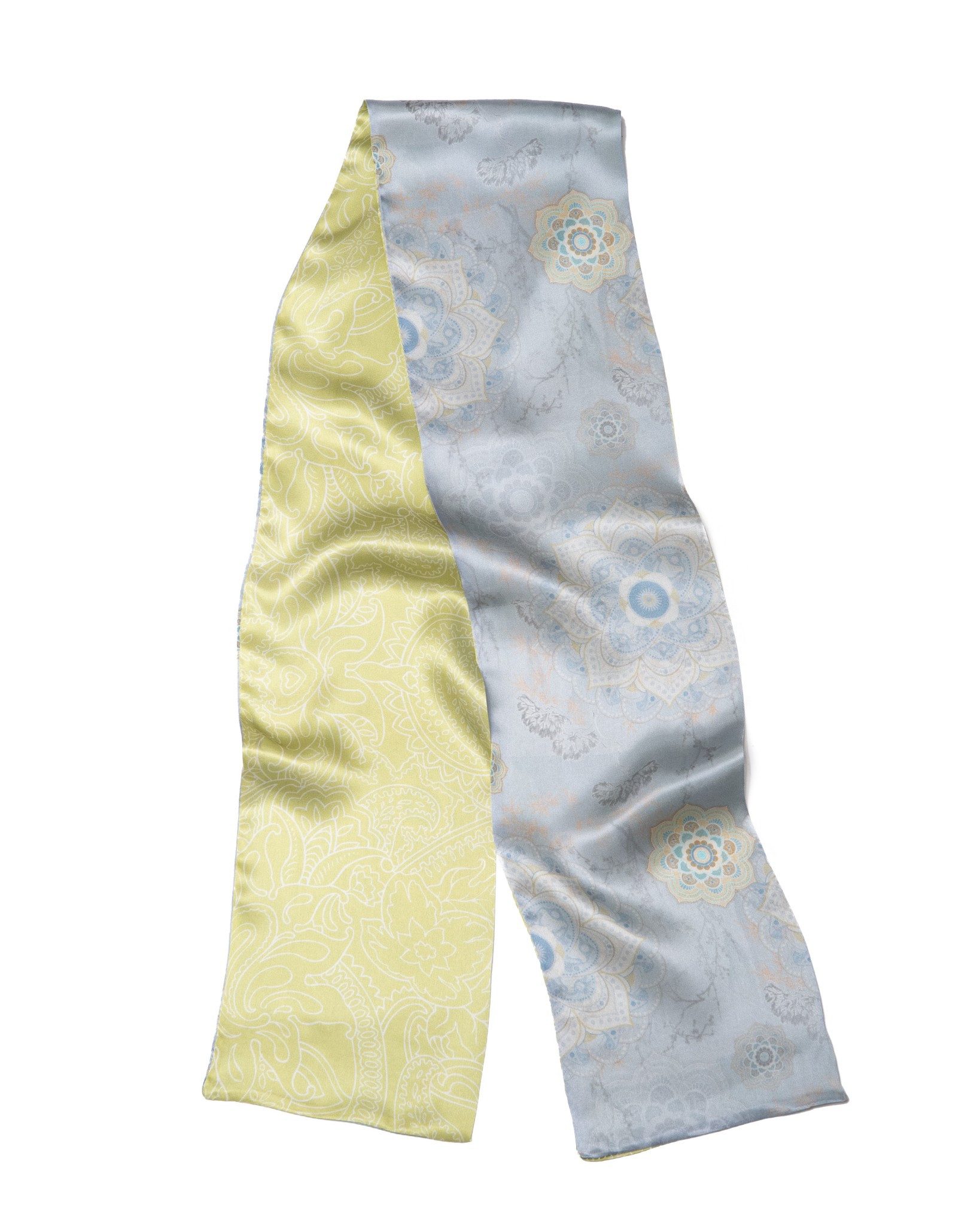 MayTree Seidentuch beidseitig, Mandala hellblau und zartgrün 16x145, (Stück), 100% Maulbeerseide