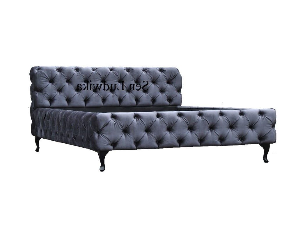 Polsterbett Chesterfield Bett aus Leder und Samt im eleganten Design