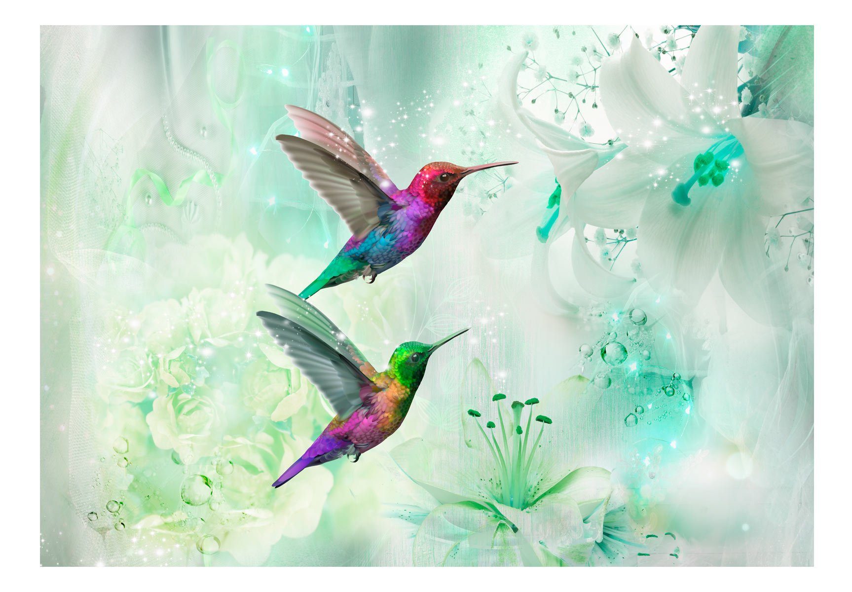 KUNSTLOFT Vliestapete Colourful matt, Tapete 1.47x1.05 m, (Green) Hummingbirds lichtbeständige Design