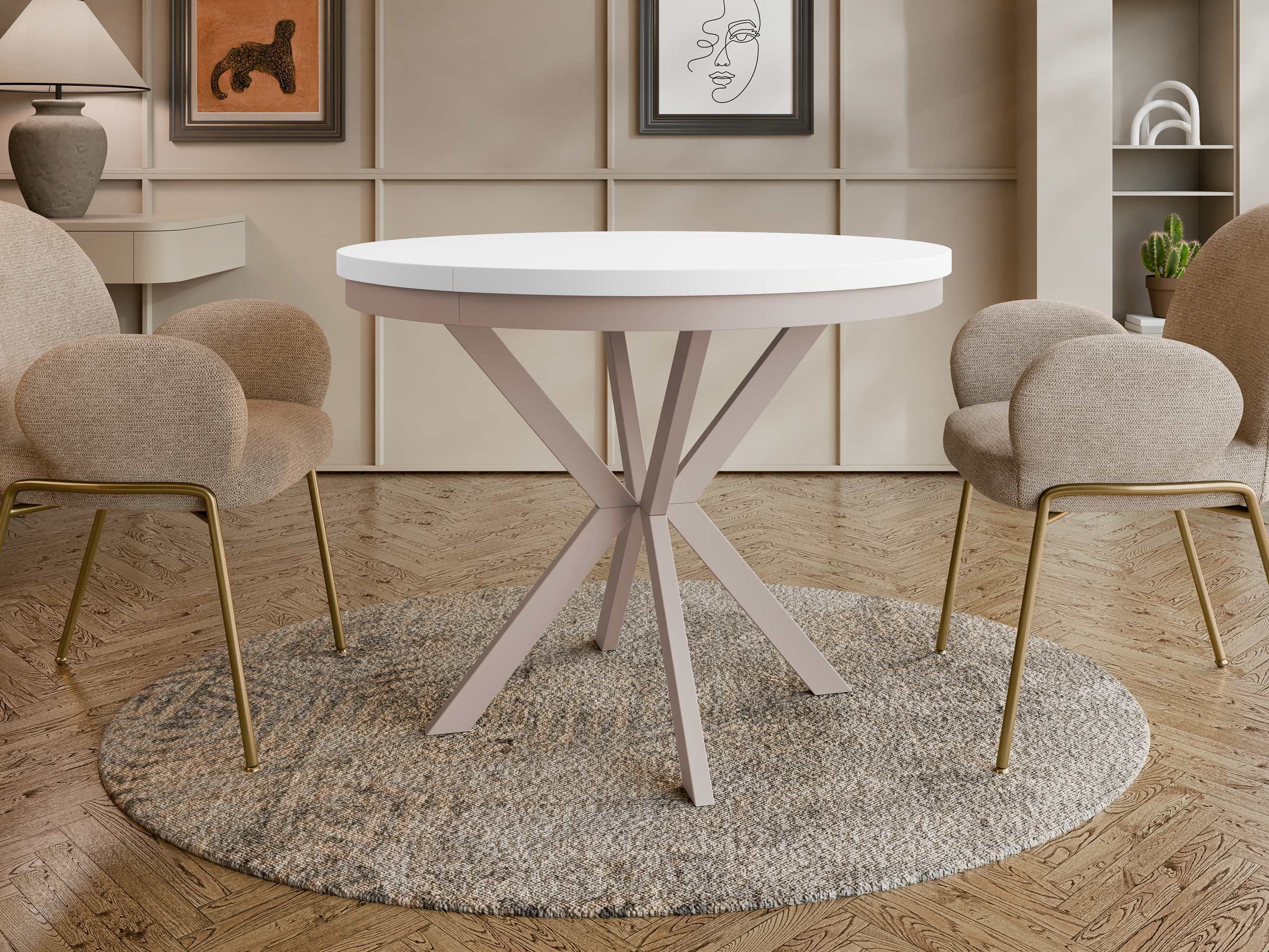 MIRJAN24 Esstisch Edder Cashmere 100 (Ausziehbarer), Beine aus Stahl, 100-176x100x76 cm