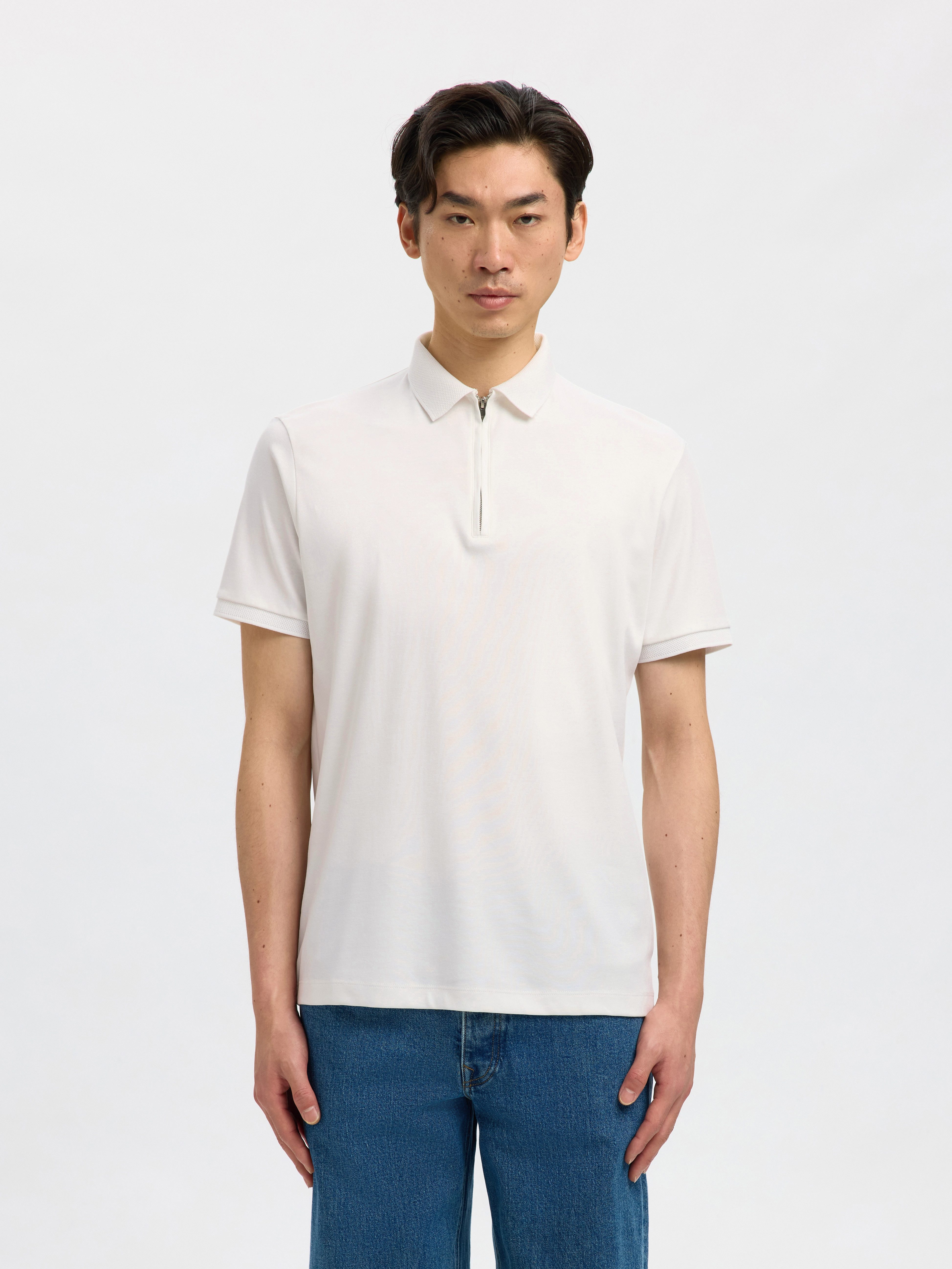 Selected Poloshirt SLHFAVE ZIP SS POLO NOOS Baumwollmischung, regular fit