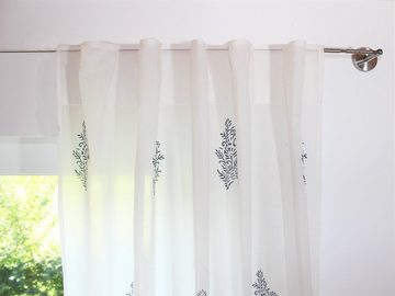 Vorhang Vorhang weiß blickdicht 100% Baumwolle indisches Muster, Indradanush, verdeckteSchlaufen (1 St), halbtransparent, von Hand bedruckt, Blockprint, pflegeleicht