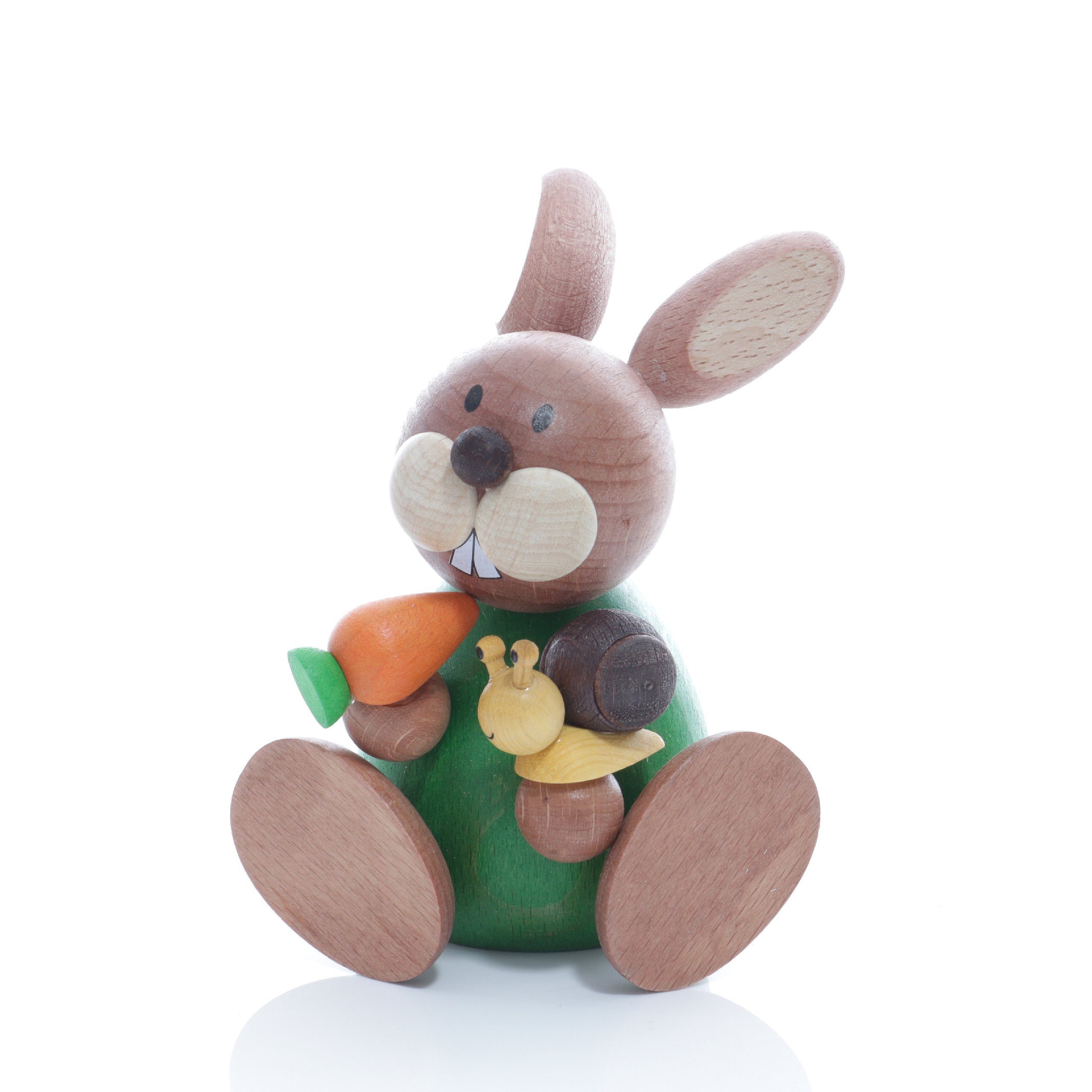 Ullrich Kunsthandwerk Osterhase Osterhase sitzend mit Schnecke und Möhre BxH 6x9cm NEU