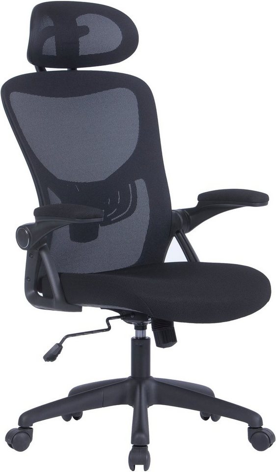 byLIVING Drehstuhl Flex (1 St), moderner Bürostuhl mit vielen  Einstellungsmöglichkeiten, Die klappbaren Armlehnen helfen beim Verstauen  des Stuhls unter dem Schreibtisch