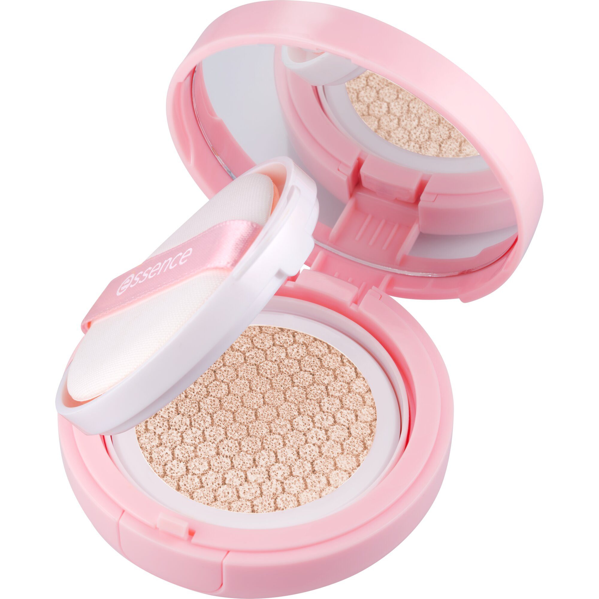 Essence Foundation BRIGHTEN UP! cushion foundation, 3-tlg., flüssige Textur, aufbaubare Deckkraft, wasserfest, aufhellend