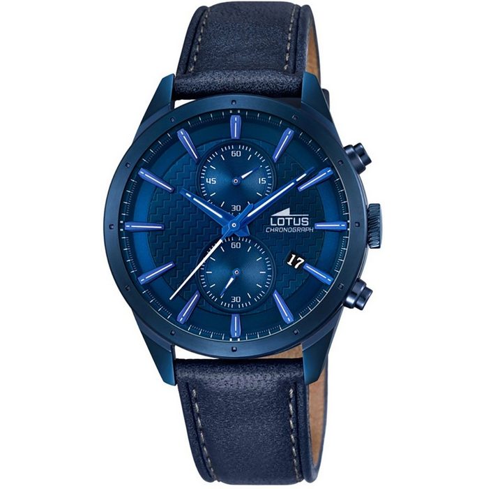 Lotus Chronograph Lotus Herren Uhr Chrono Sport L18315/1 (Armbanduhr) Herren Armbanduhr rund groß (ca. 40mm) Lederarmband blau