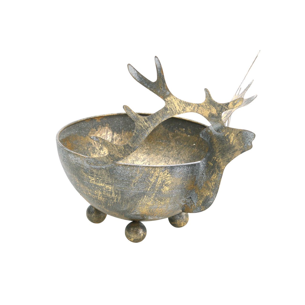 Florists Products Weihnachtsmann Metallschale Rentierkopf Vintage Gold Ø9,5cm 2er Set -, 2 Stück