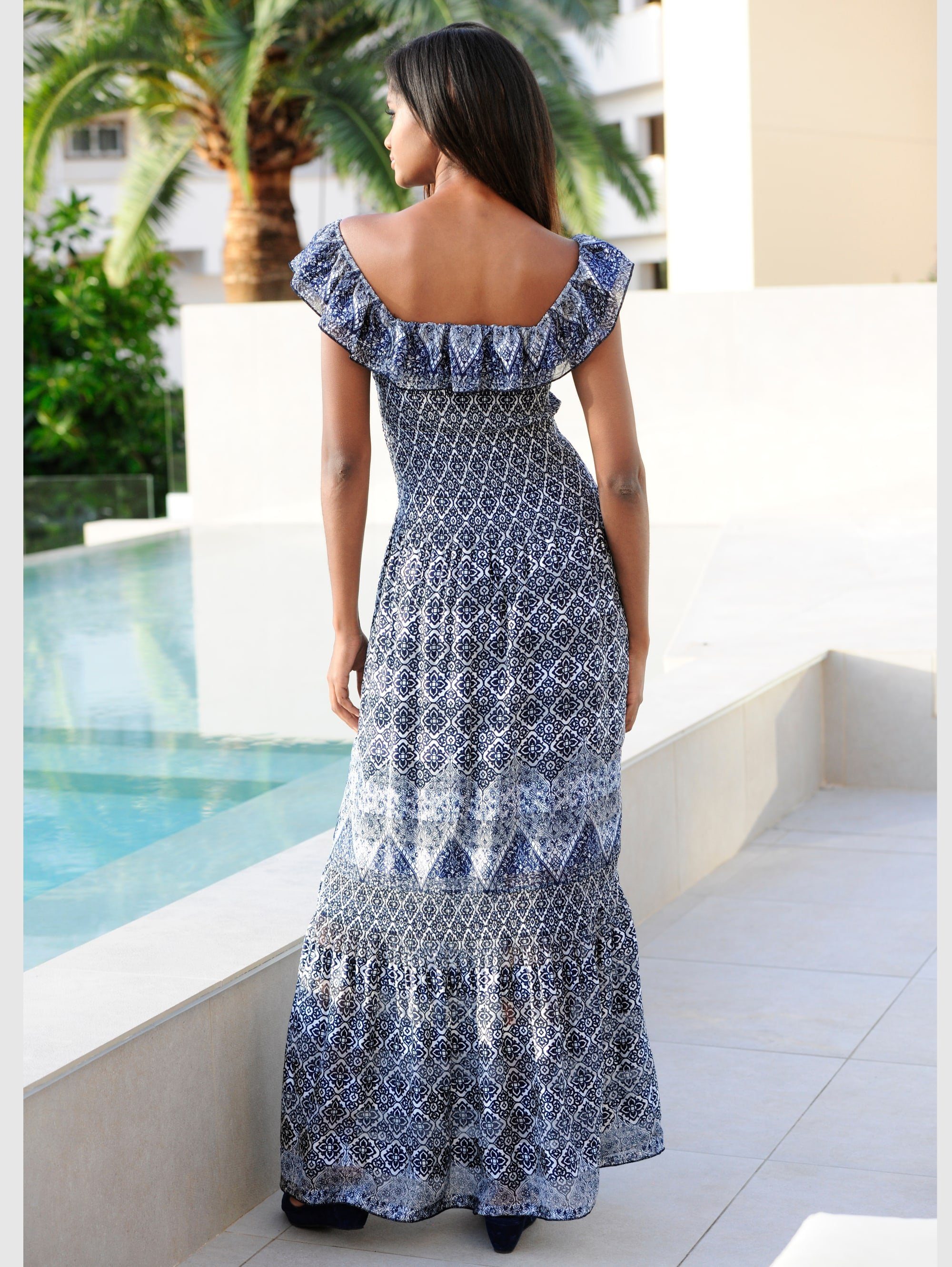 Alba Moda Kleid im Carmen-Stil, Volant mit Gummizug am Ausschnitt online  kaufen | OTTO