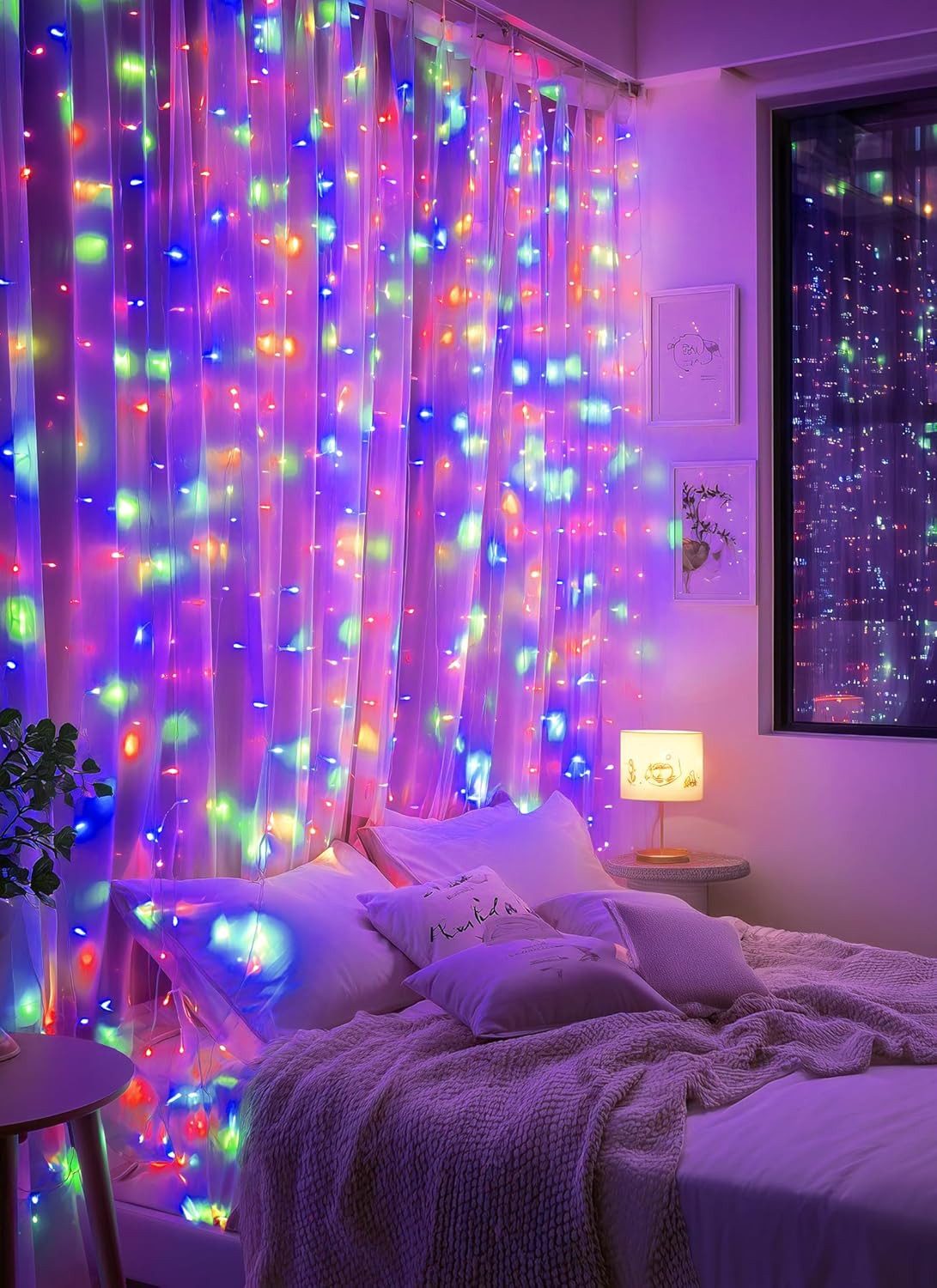 Athlix LED-Lichtervorhang LED Vorhang Lichterkette wasserdicht Weihnachten Fernbedienung, 3m breit - bis zu 3m lang, Innen und Außen