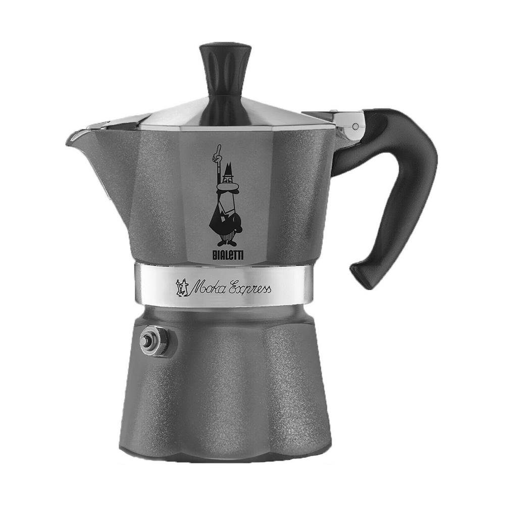 BIALETTI Espressokocher Moka Emotion grau 1 Tasse, hochwertig, poliertes  Aluminium, graumetallic, geeignet für alle Herdarten (außer Induktion),  Gaskocher, Camping, Outdoor