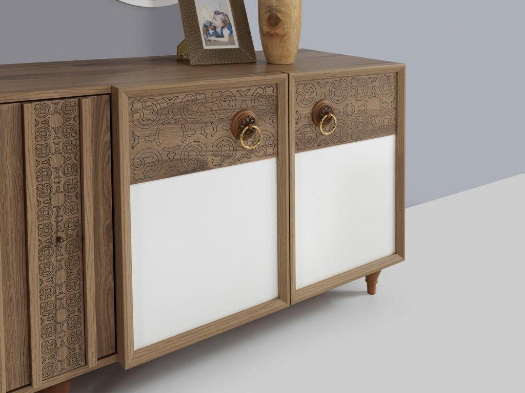 Anrichte Neu Luxus mit Garnitur Holz Anrichte Braun JVmoebel Modern Spiegel Wohnzimmer