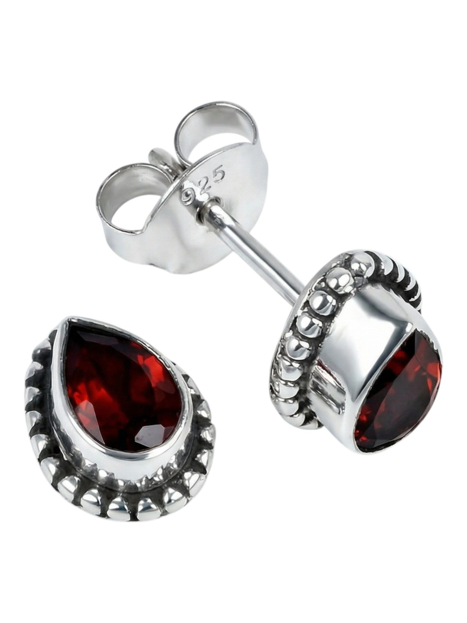 Paar Ohrstecker PUNTI Tropfen aus 925 Silber mit Granat facettiert