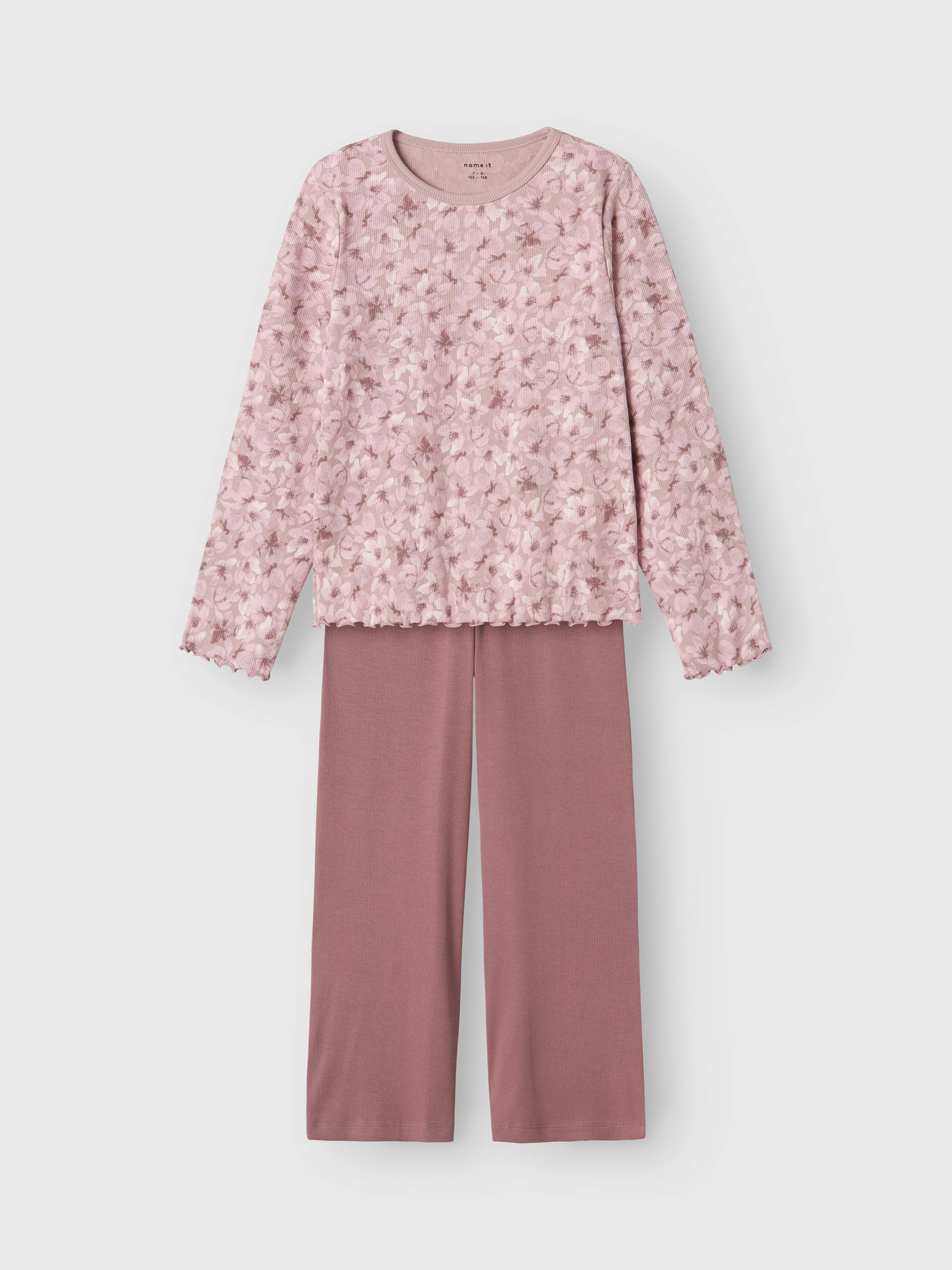 Name It Schlafanzug NKFNIGHTSET MAUVE FLOWER LOOSE RIB NOOS (Set, 2 tlg) in angenehm tragbarere Rippen-Qualität