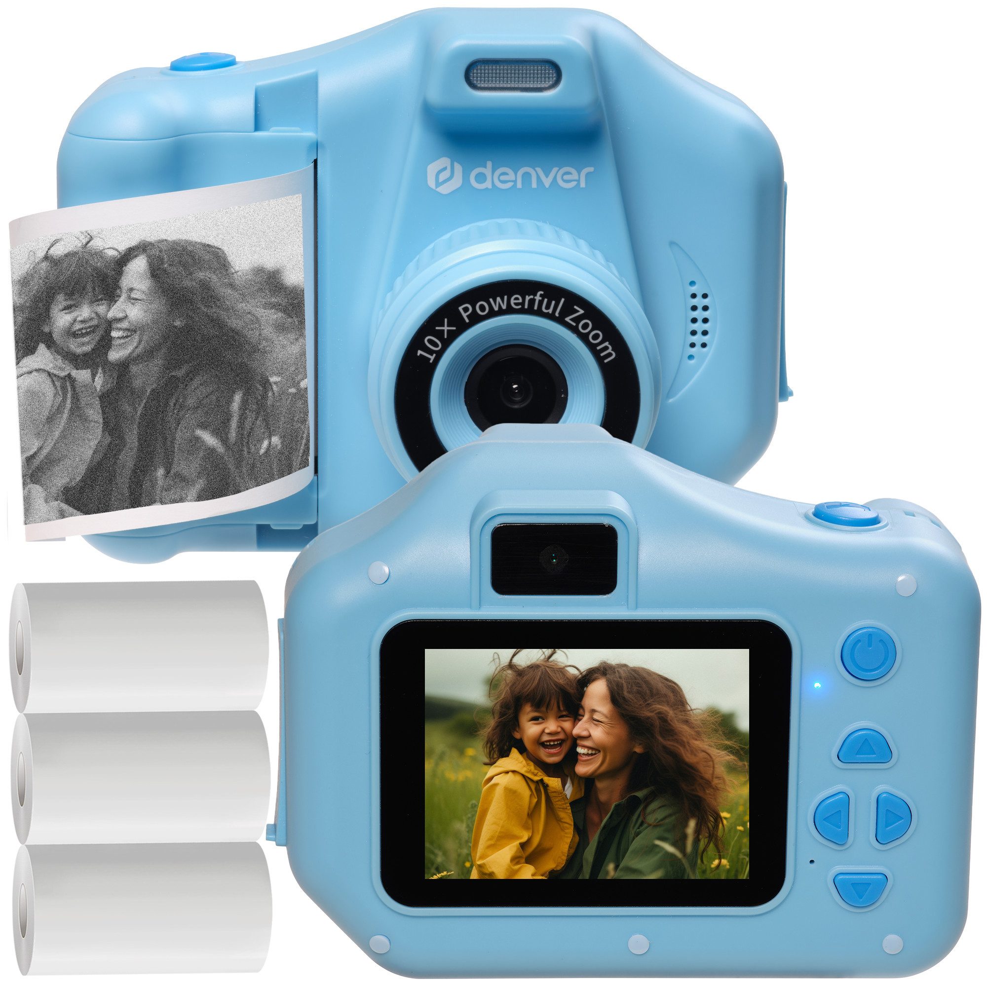 Denver KPC-1370BU Kinderkamera (48 MP, Thermodruck, 3 Papierrollen inkl., Selfie-Linse, 10× Digitalzoom)