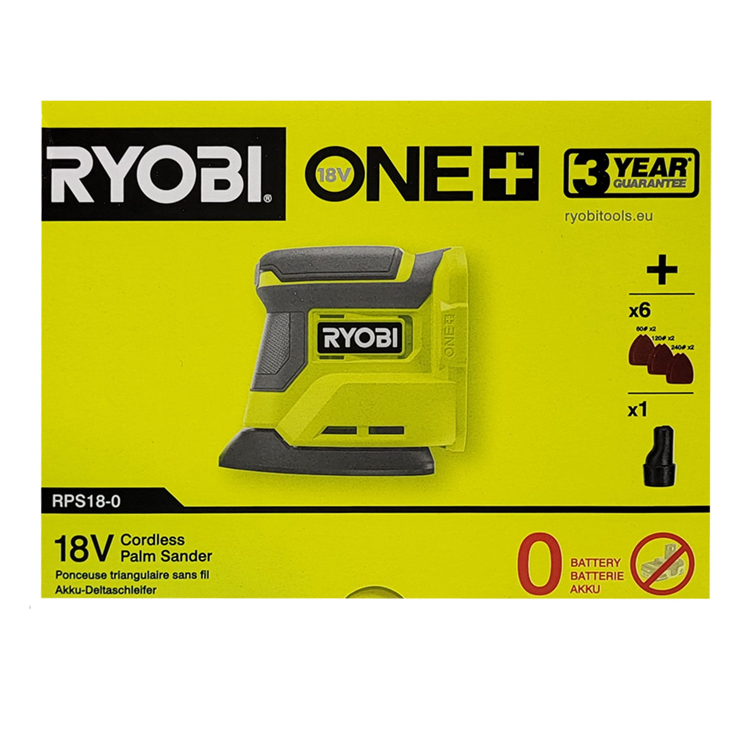 RYOBI Akku-Exzenterschleifer Ryobi RPS18-0 Akku-Exzenterschleifer 18 V ONE+ (ohne Akku), (1 tlg)