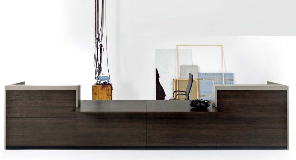 JVmoebel Empfangstheke JVmoebel Empfangstisch aus Holz in Braun, modern und funktional (1 Empfangstheke), Made in Italy