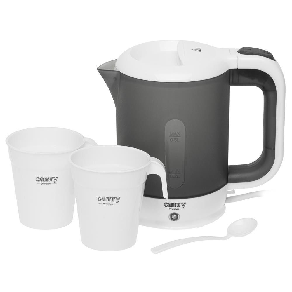 Camry Reise-Wasserkocher CR 1382, 0,5 l, 900 W, inklusive 2 Becher und Löffel
