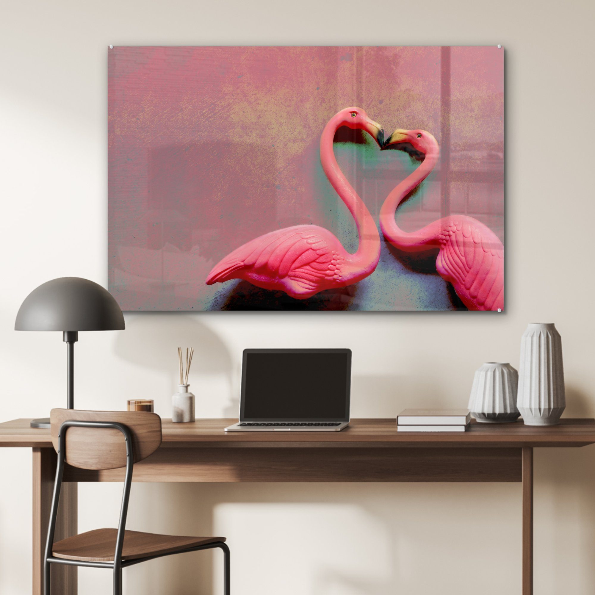 Acrylglasbilder MuchoWow Schlafzimmer (1 sich, küssen Wohnzimmer St), Zwei Flamingos Acrylglasbild &