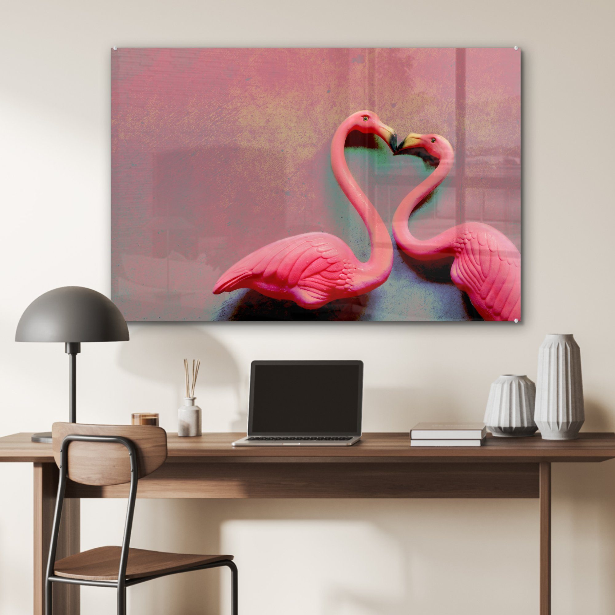 Acrylglasbild (1 MuchoWow & küssen Wohnzimmer St), Acrylglasbilder Schlafzimmer sich, Zwei Flamingos