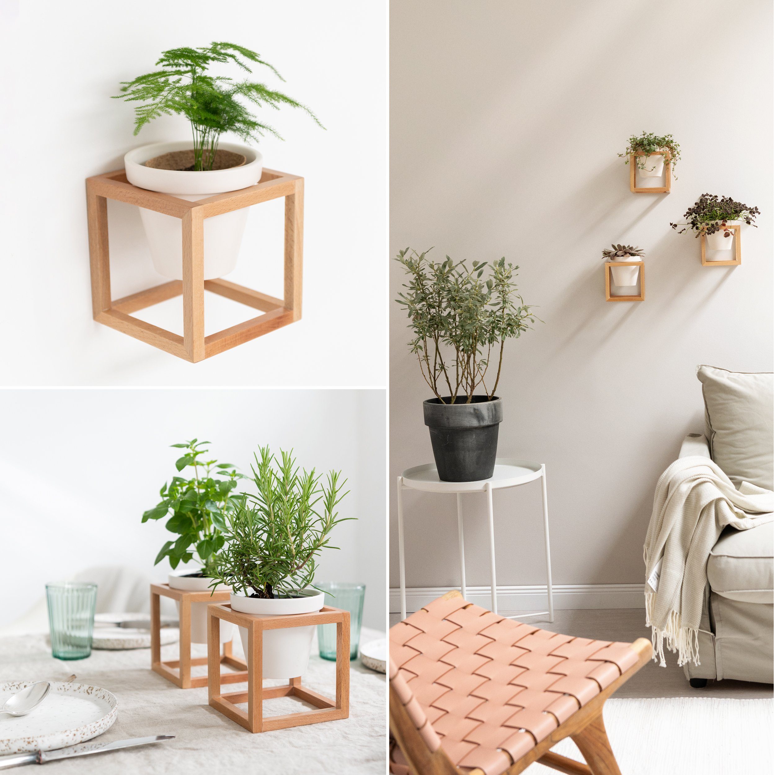 KAZAI. Blumentopf Wandvasen in massiver Buche günstig online kaufen