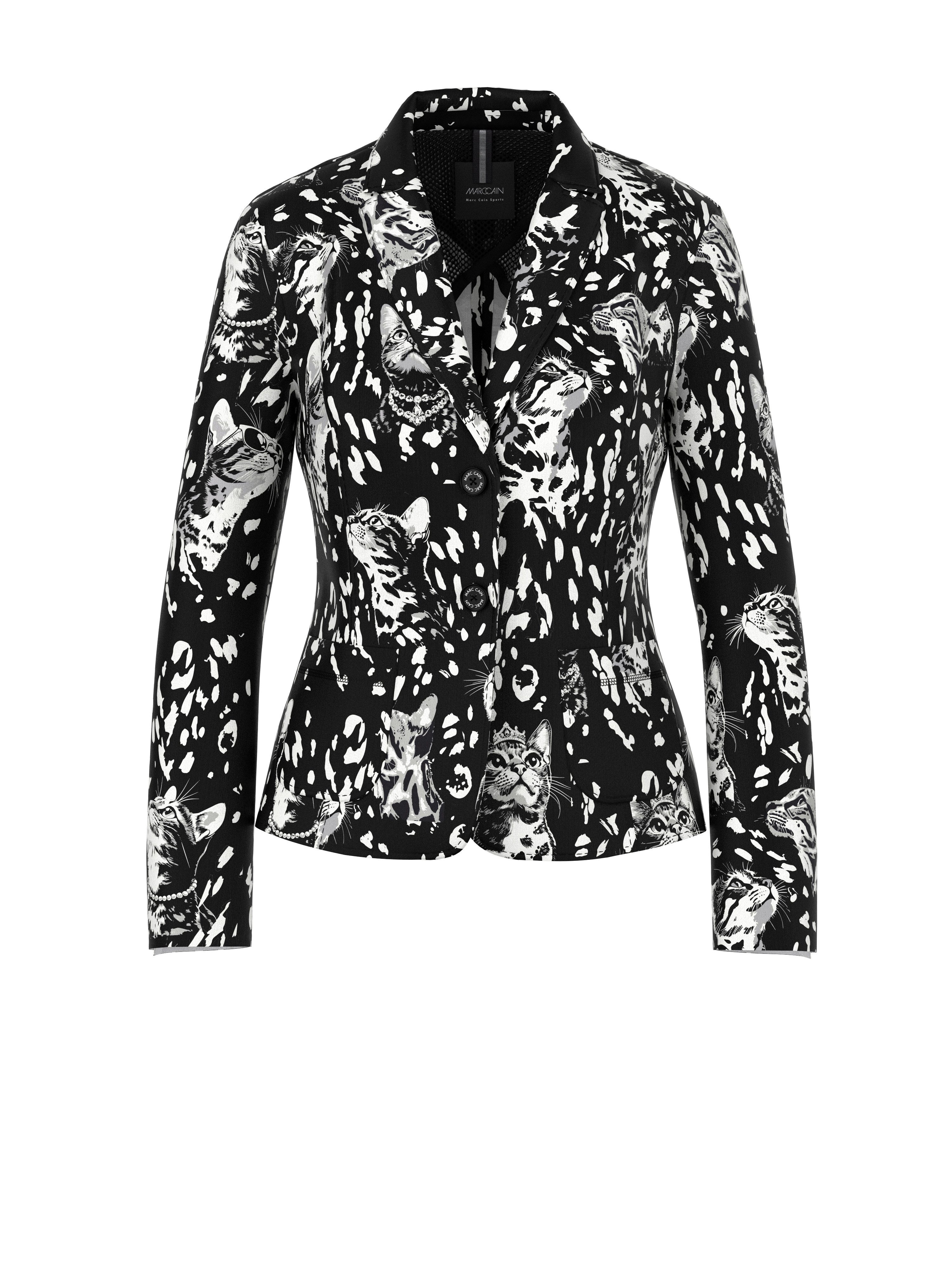 Marc Cain Jerseyblazer Cattitude Premium Damenmode mit Leo-Katzenprint, tailliert – Bild 5 von 5
