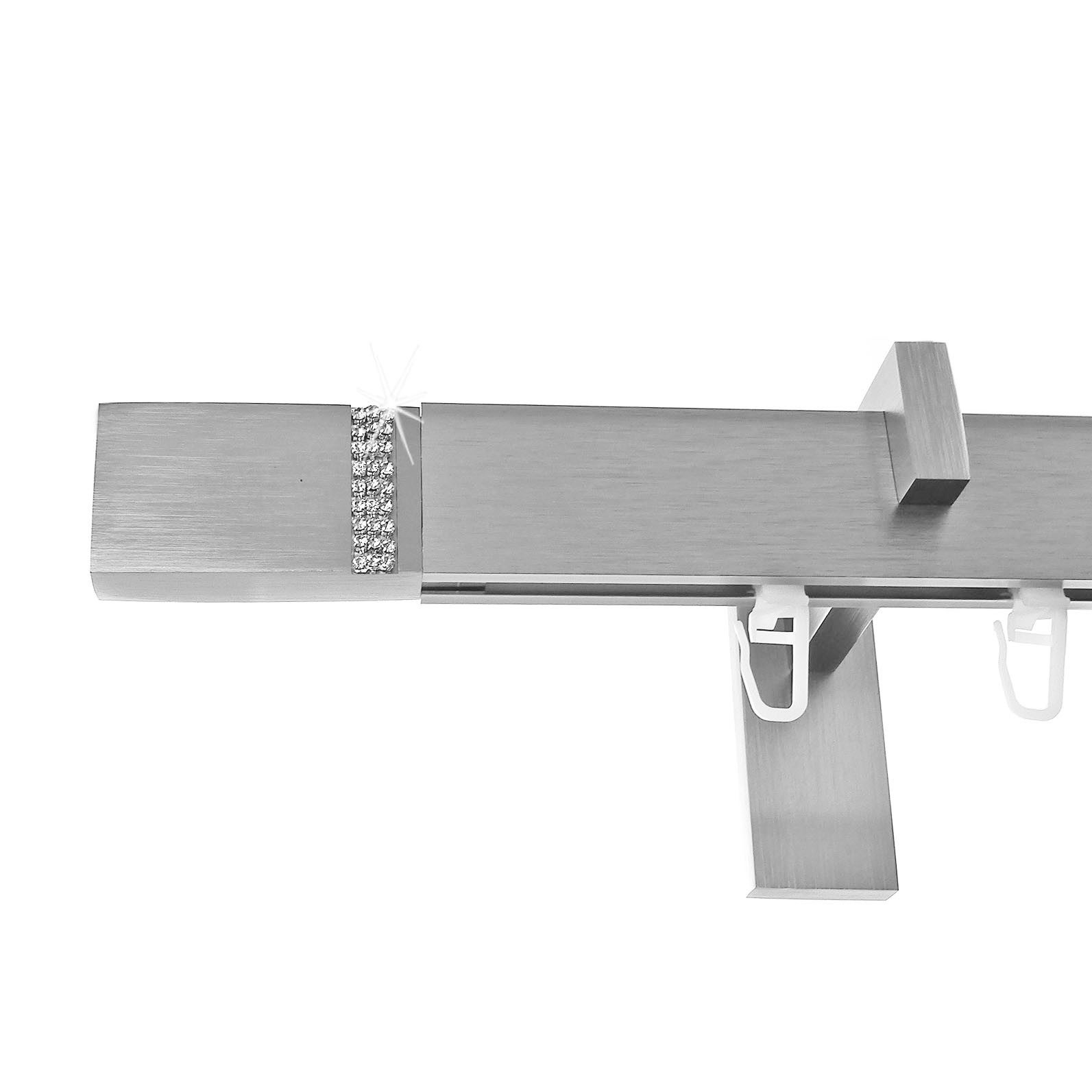 BASIT Gardinenstange eckig Innenlauf Edelstahloptik 30x14 mm mit Wandträgern 200 cm E93, Ø 30 mm, 1-läufig, verschraubt, Aluminium, H90 200 cm E93 mit Kristallen