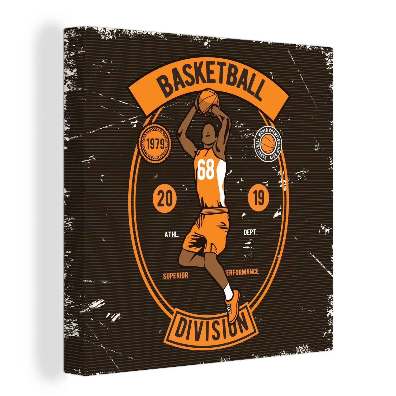 OneMillionCanvasses® Leinwandbild Mancave - Basketball für Wohnzimmer St), Sport - (1 Orange, - Bilder Leinwand Vintage Schlafzimmer 