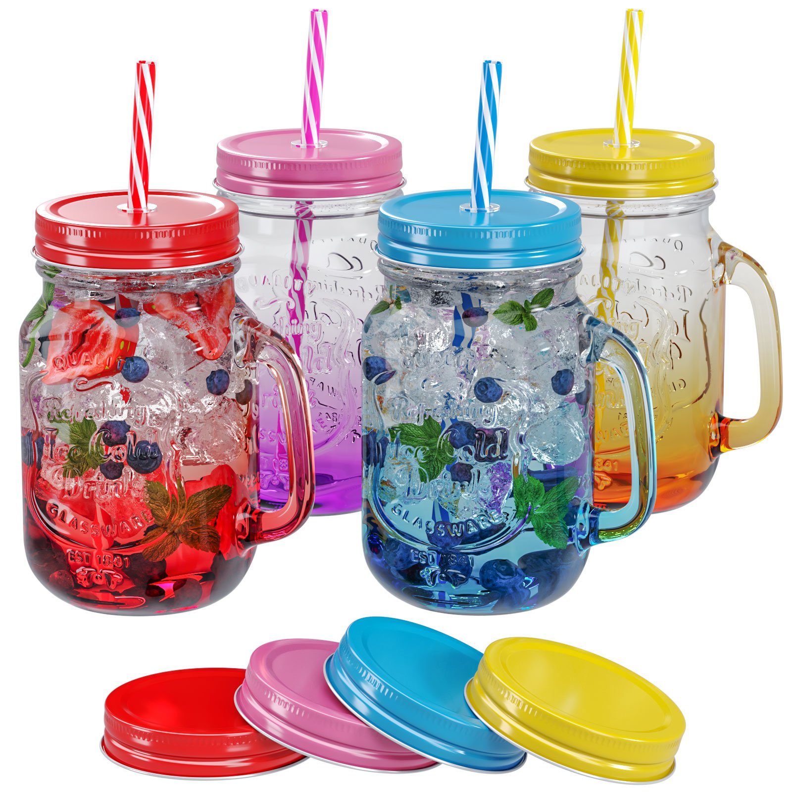 Wellgro Glas Trinkgläser Farbverlauf - 500ml + Ersatzdeckeln, 4-tlg. – Bild 3 von 5