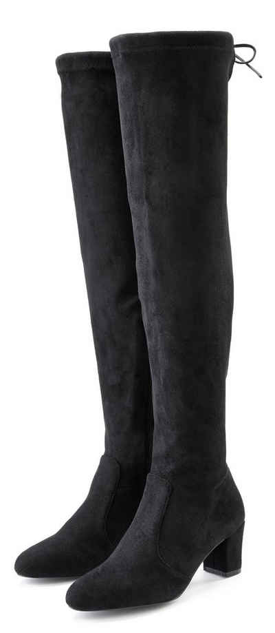 LASCANA Overkneestiefel Langschaft Stiefel, Schlupf-Boot, weiches Stretchmaterial, Blockabsatz