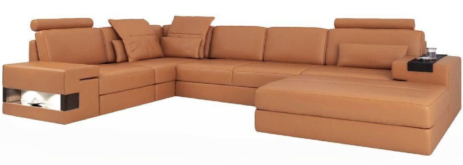 JVmoebel Wohnlandschaft Ecksofa in L-Form aus Lederbezug in edlem Braun mit Hocker, Set, Made in Europa