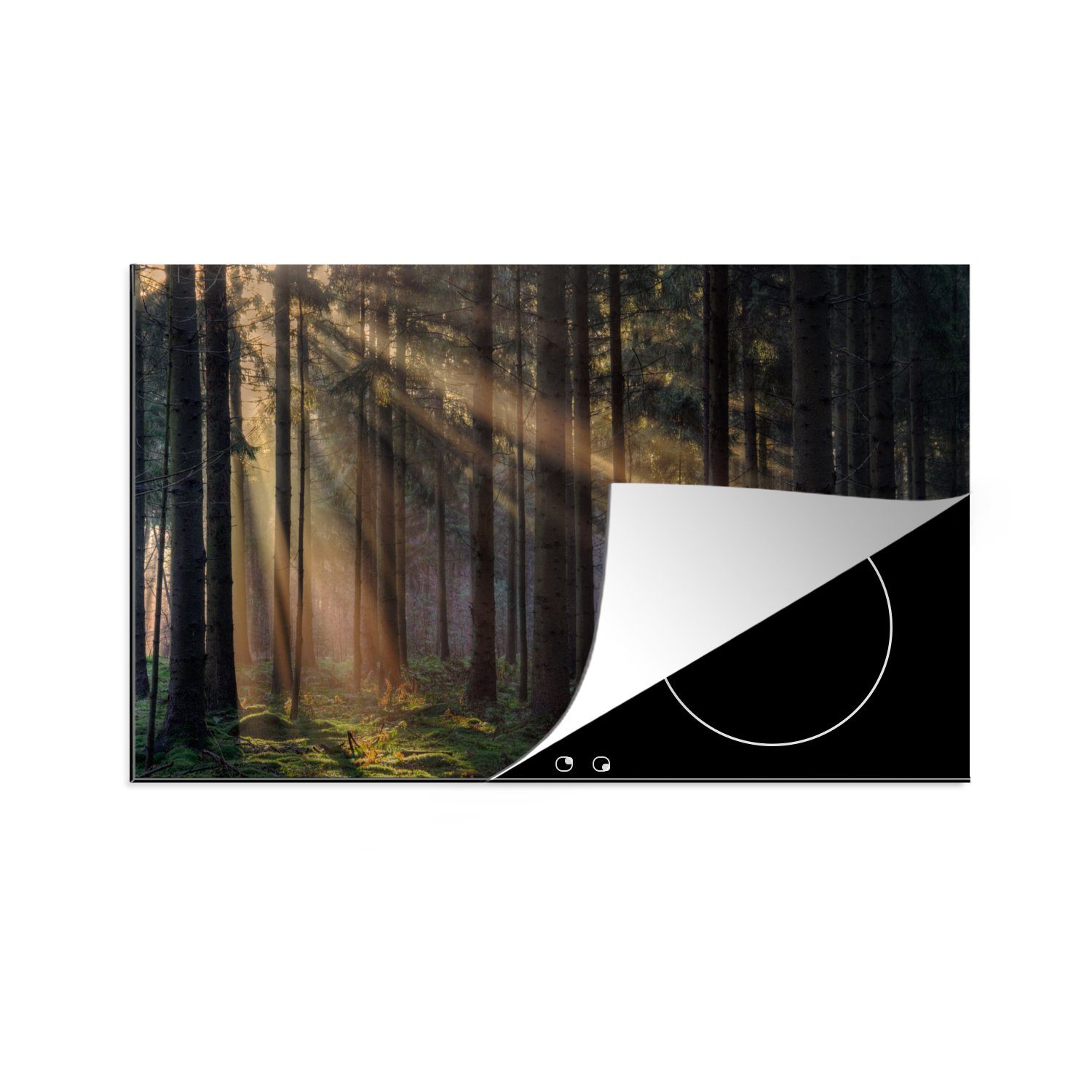MuchoWow Herdblende-/Abdeckplatte Bäume - Wald - Sonne - Pflanzen, Vinyl, (1 tlg), 81x52 cm, Ceranfeldabdeckung, Arbeitsplatte für küche