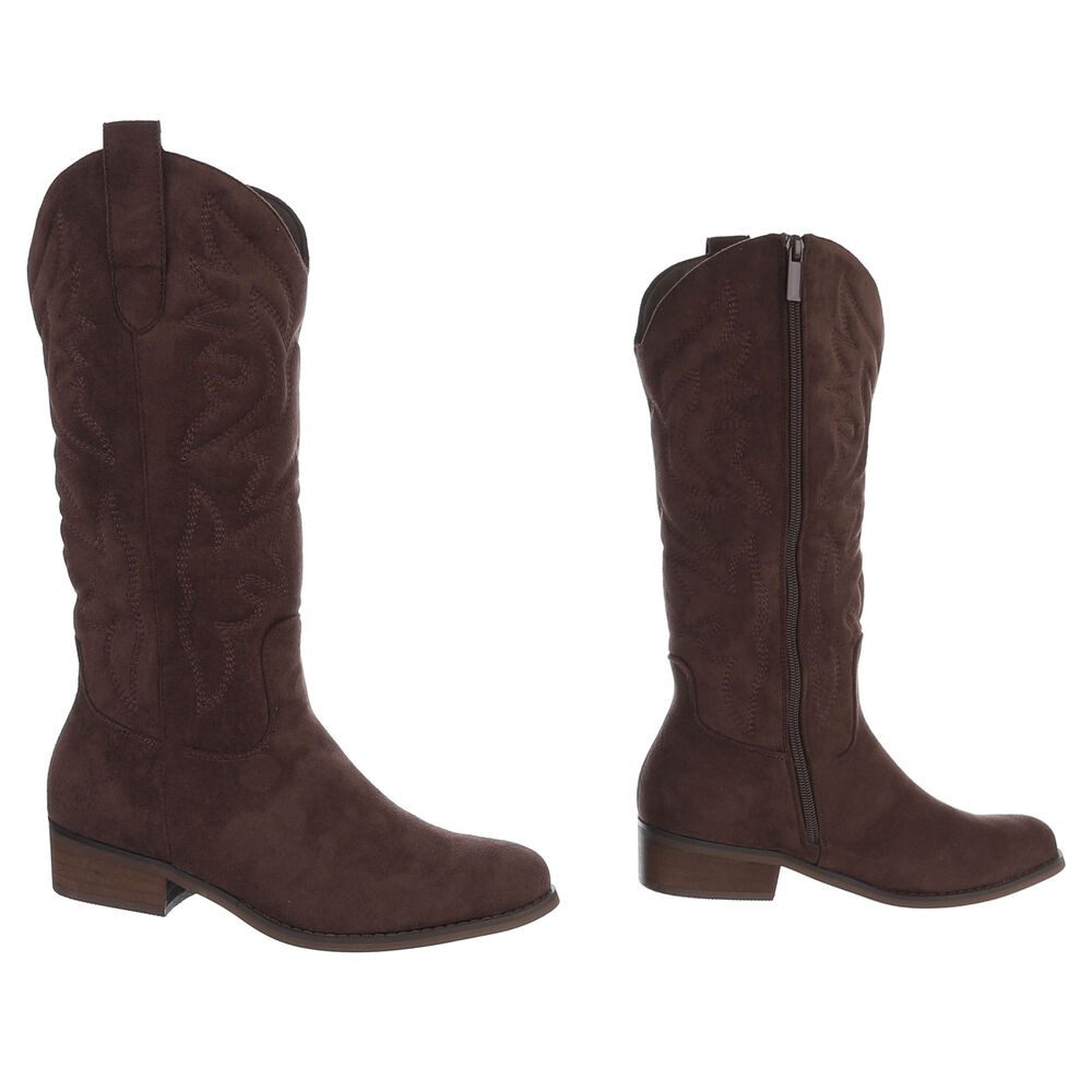 Ital-Design Damen Cowboyboots mit Blockabsatz und Ziernähten Westernstiefel (92299885) Blockabsatz Flache Stiefel in Braun – Bild 4 von 5