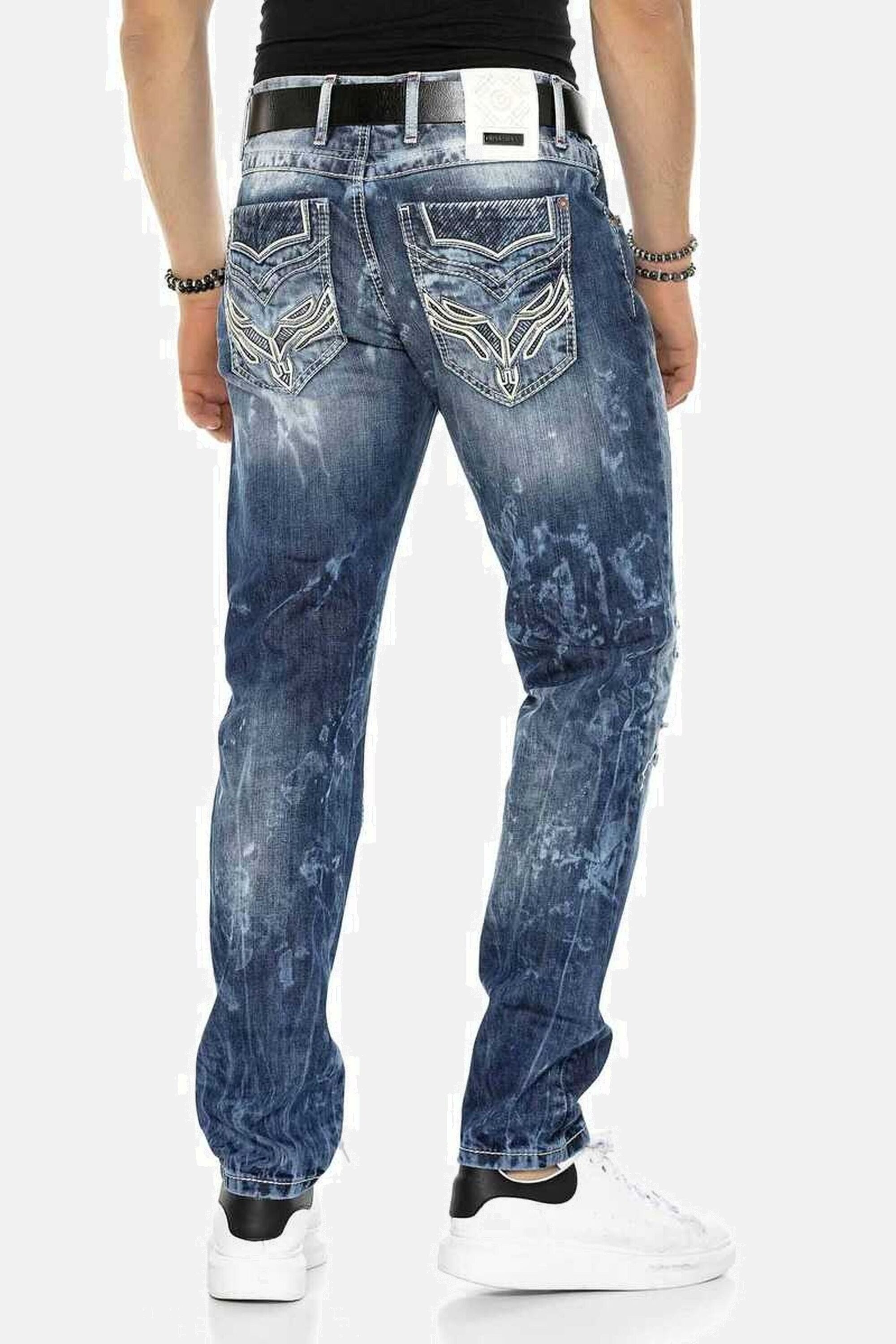 Cipo & Baxx Regular-fit-Jeans DENIM bequeme Jeans im ausgefallenen Lagen-Design, CD611 – Bild 3 von 5