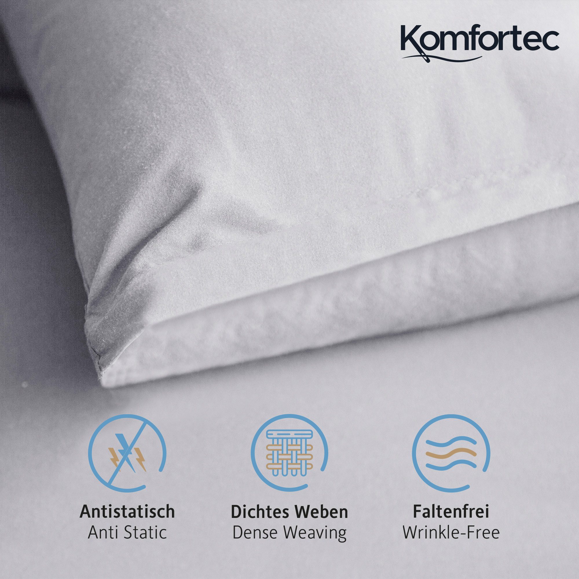 Komfortec Kissenbezug Premium Kopfkissenbezug, gebürstet 100% Mikrofaser 90g/m², (2 Stück), 50x70 cm mit Reißverschluss, Superweiches Kissenhülle Set