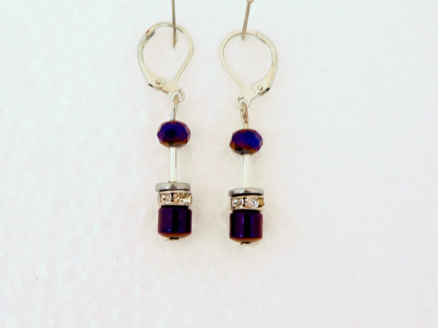 traumschmuck Paar Ohrhänger 607b-o Ohrringe Hänger Walzen Hämatit lila Rondell Strass (Geschenk, Muttertag, Weihnachten, Geburtstag, Valentinstag, incl. Schmuckbox), handgefertigt