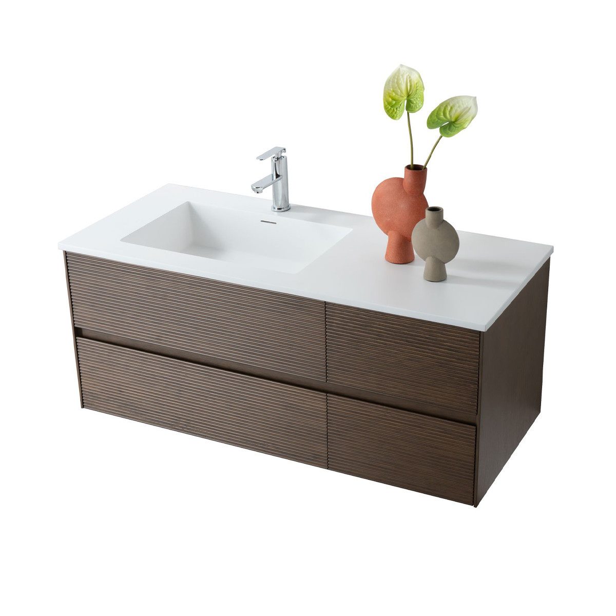 Belvit Waschbecken BV-WB3354-1 (einzel, 1-St), Waschtisch mit Ablagefläche 120 cm mattweiß Becken links mit