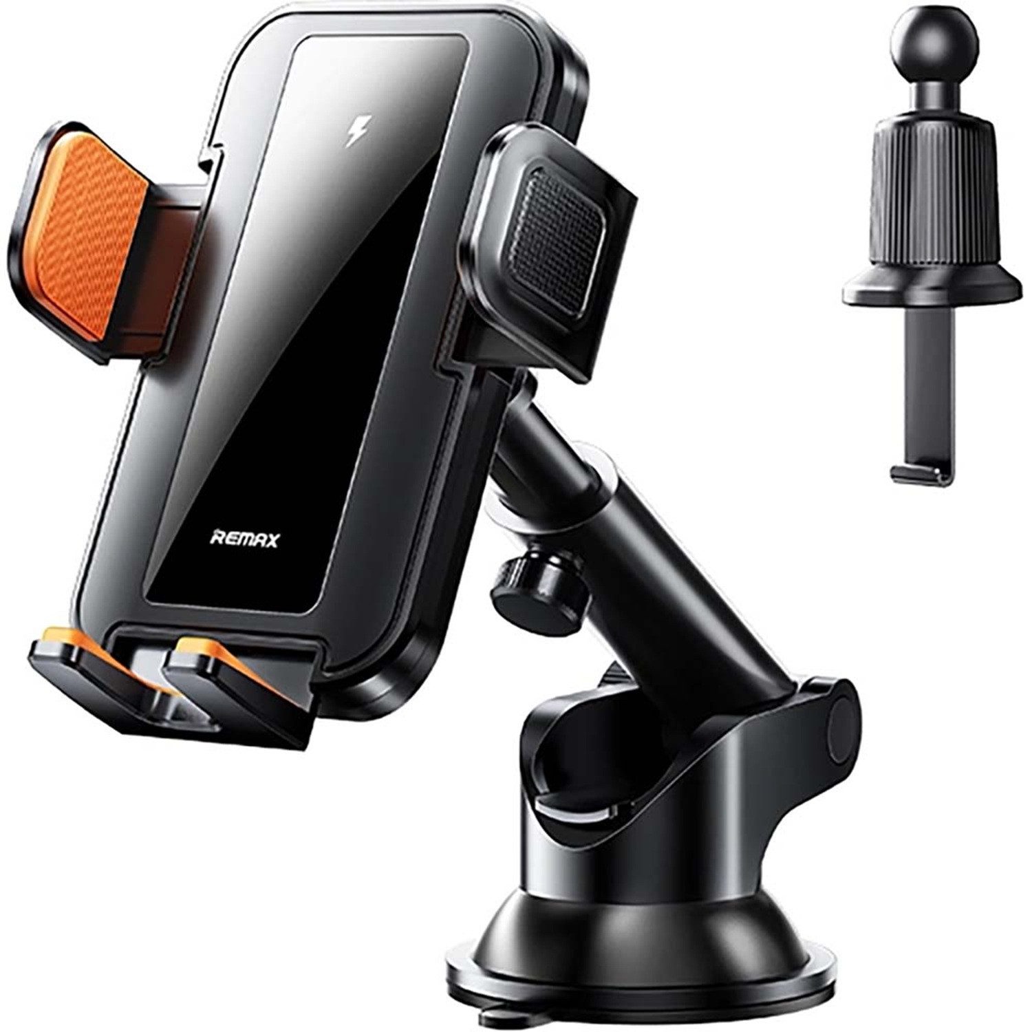 Remax Handy-Halterung Handy-Halterung 15W Wireless Handy Autohalterung RM-C04, (bis 6,9 Zoll, Einzelprodukt mit Zubehör (Autohalterung inkl. Befestigungsoptionen und Ladekabel), Kabelloses Schnellladen, automatische Ladefunktion)