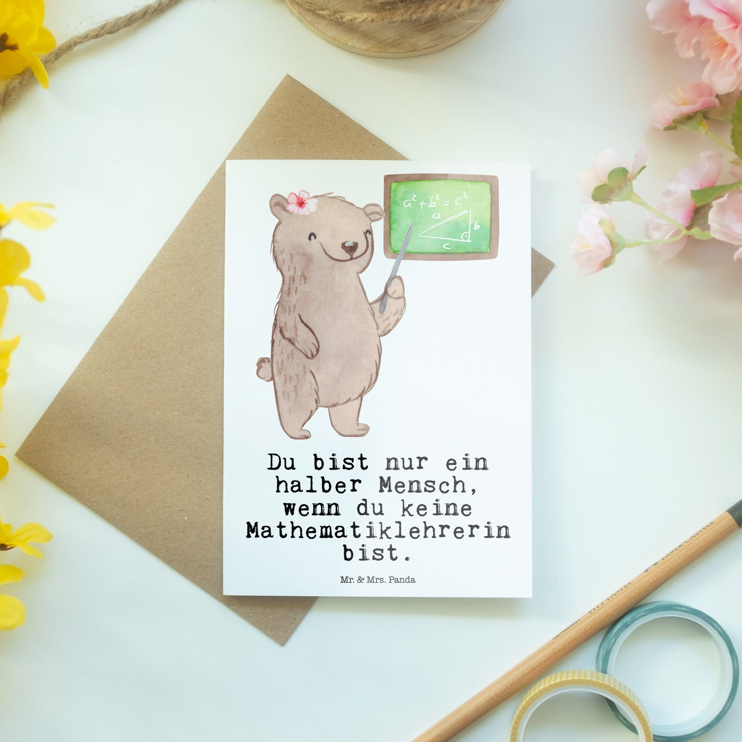 Mr. & Mrs. Panda Weiß Danke, Mathematiklehrerin - Herz Grußkarte Kar mit - Klappkarte, Geschenk