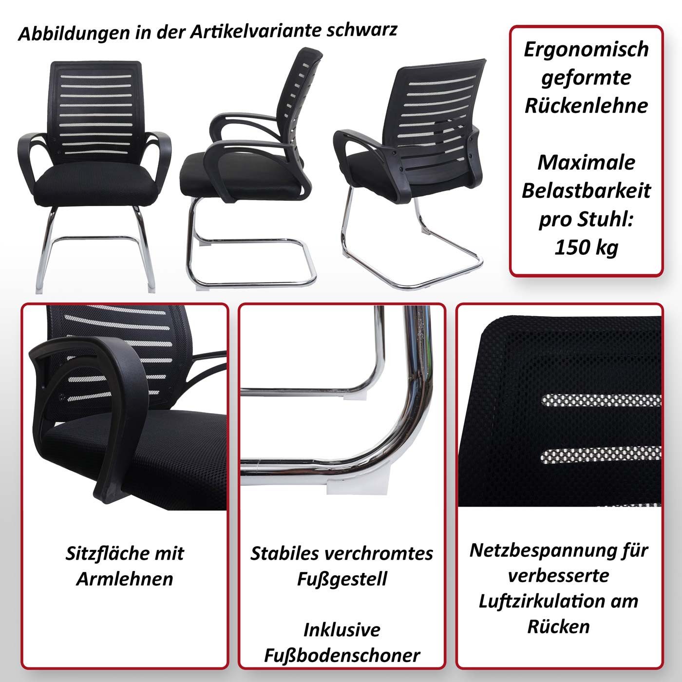 MCW Besucherstuhl MCW-K51 (Set), Inklusive Fußbodenschoner, Abgerundete Ecken und Kanten
