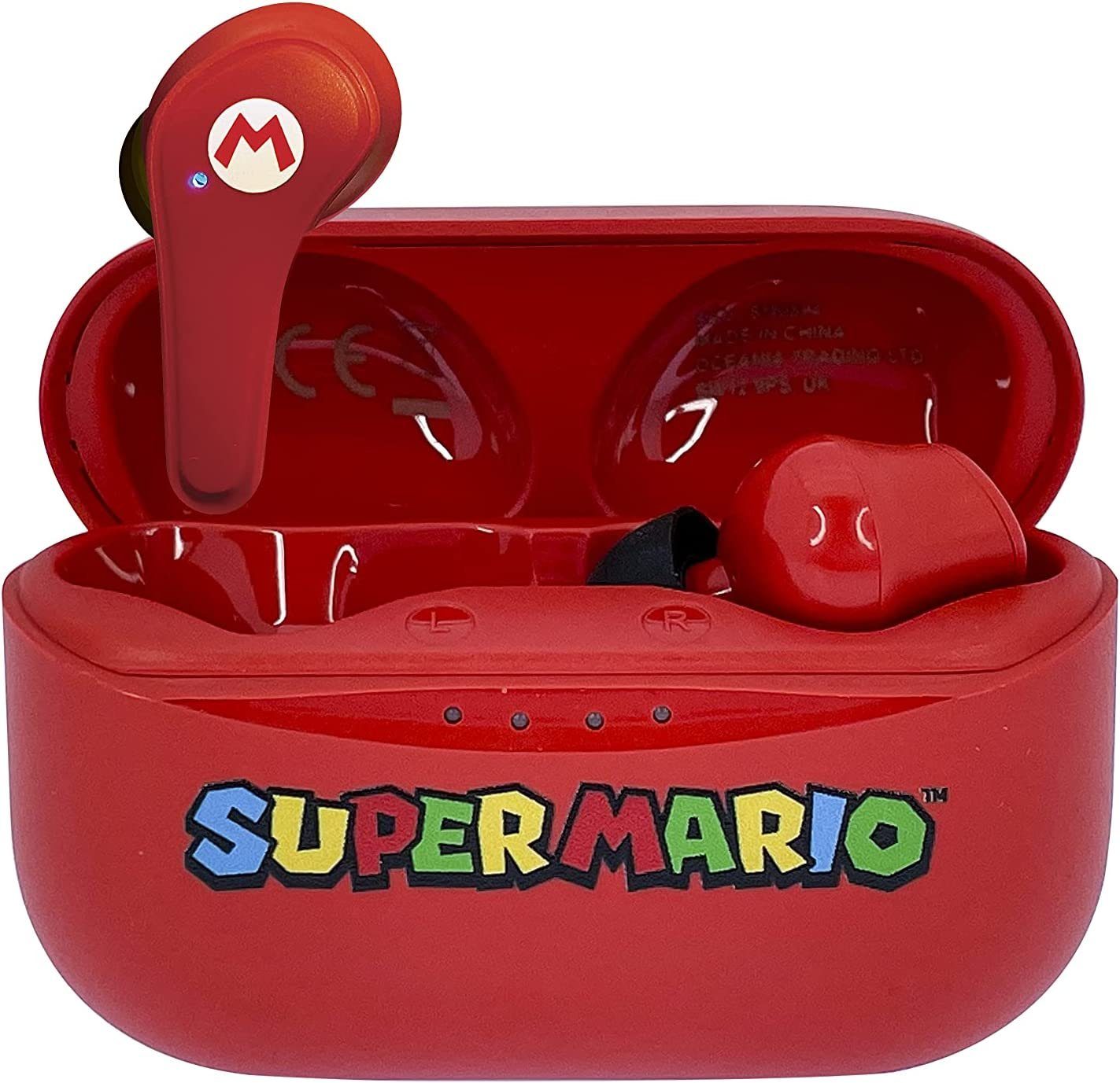 OTL Super Mario Kopfhörer, kabellos, Bluetooth V5.0, mit Ladebox, Rot Bluetooth-Kopfhörer