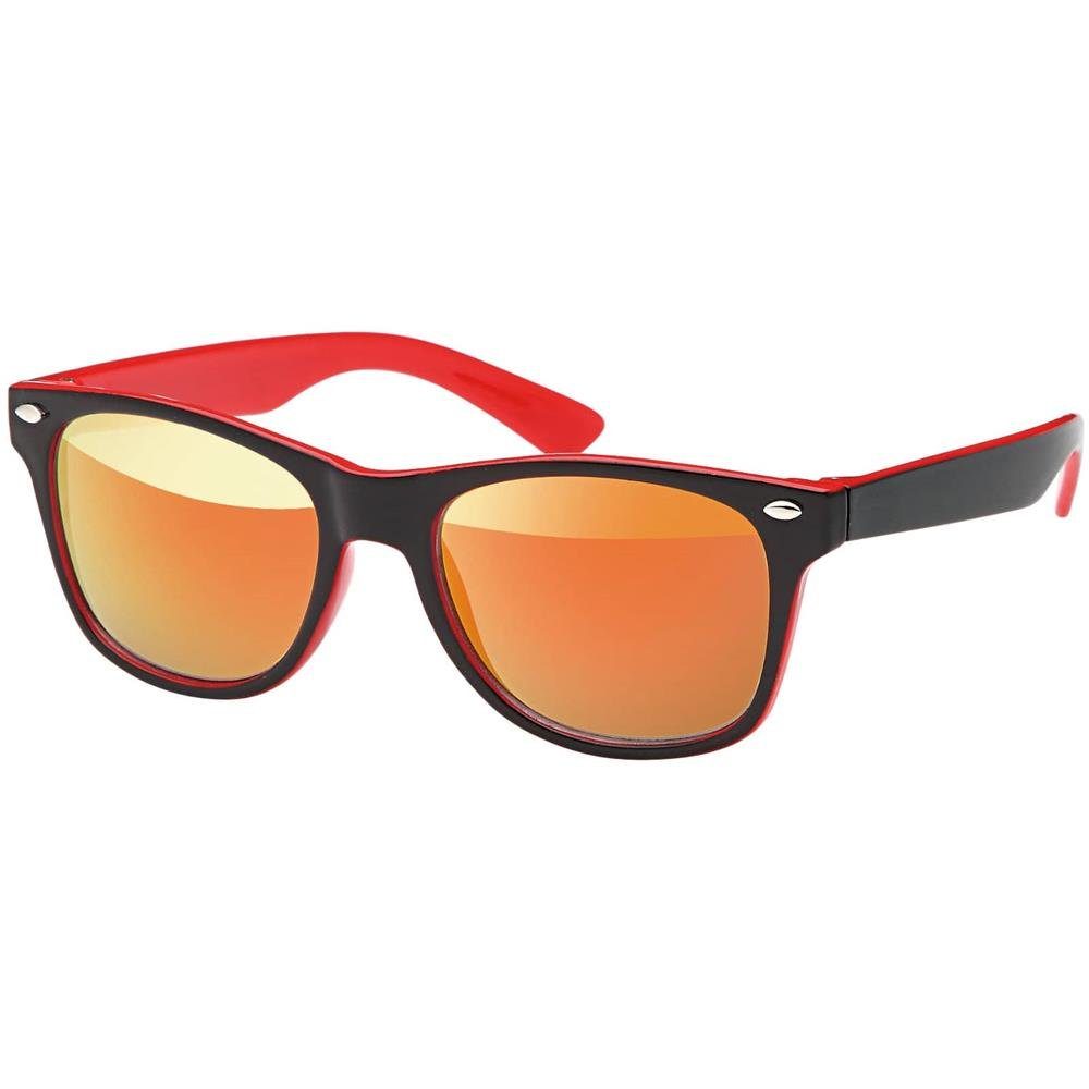 Kinder Rot/Schwarz/Gelb Linsen (1-St) Jungen Eyewear Mädchen BEZLIT Sonnenbrille schwarzen Wayfarer mit